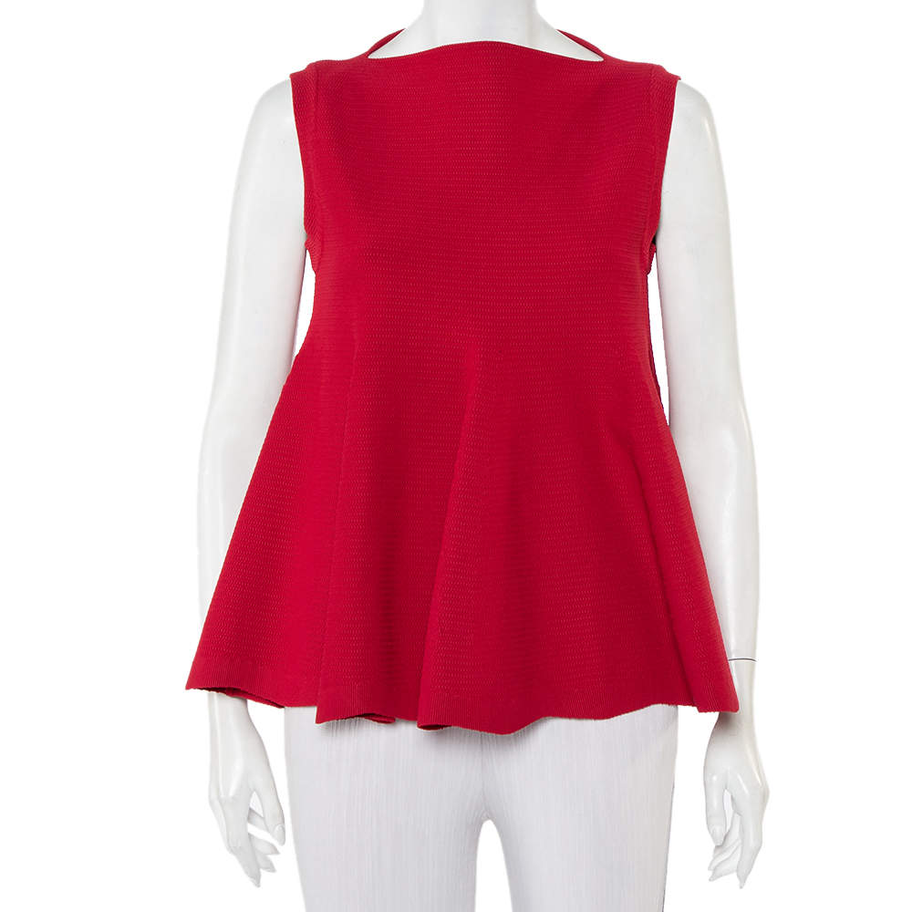 Pre Owned Alaia Red Knit Boat Neck A-Line Top L