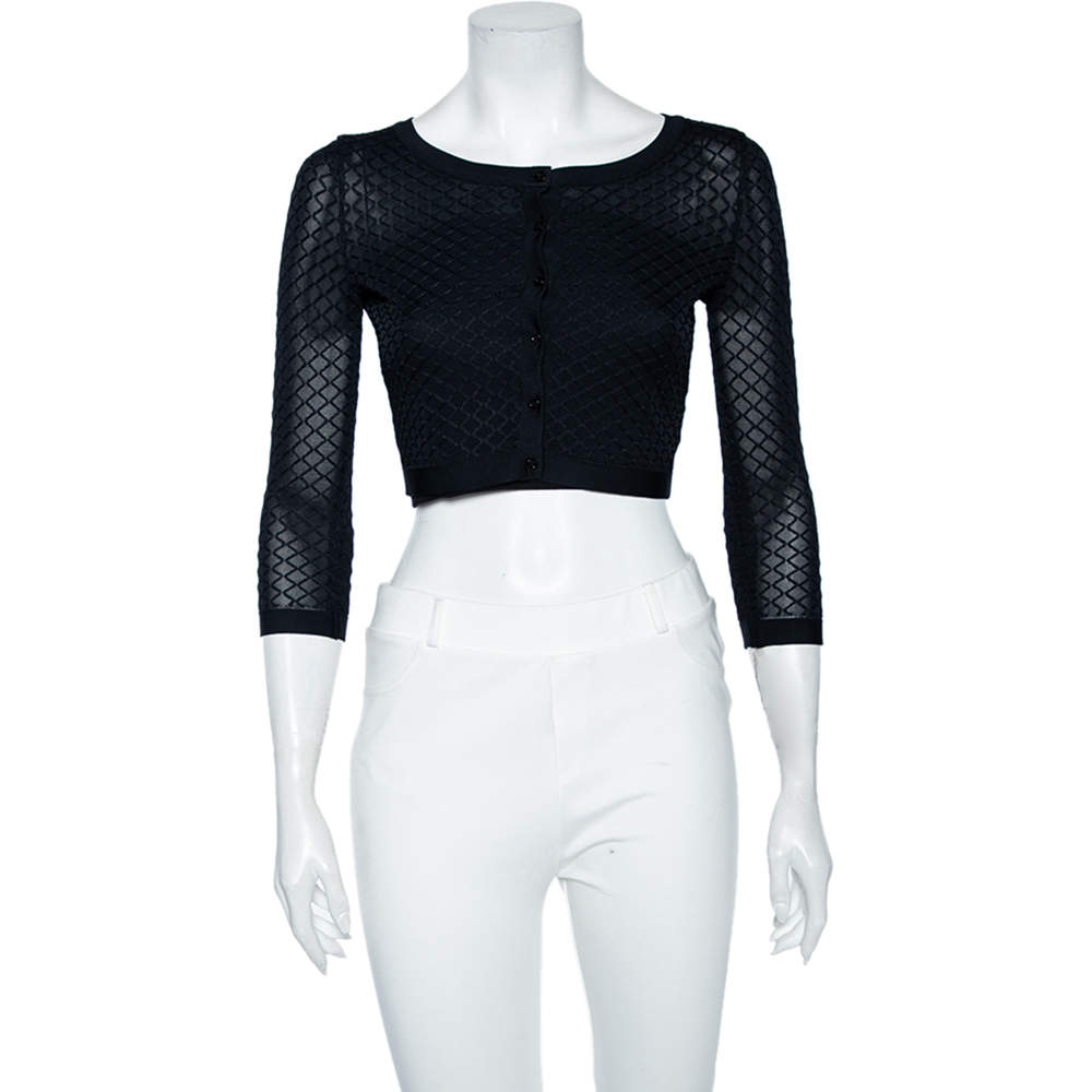 Alaia Black Knit Button Front Cropped Cardigan S