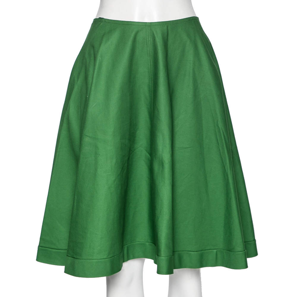 Alaia Green Textured Cotton Flared Skirt M