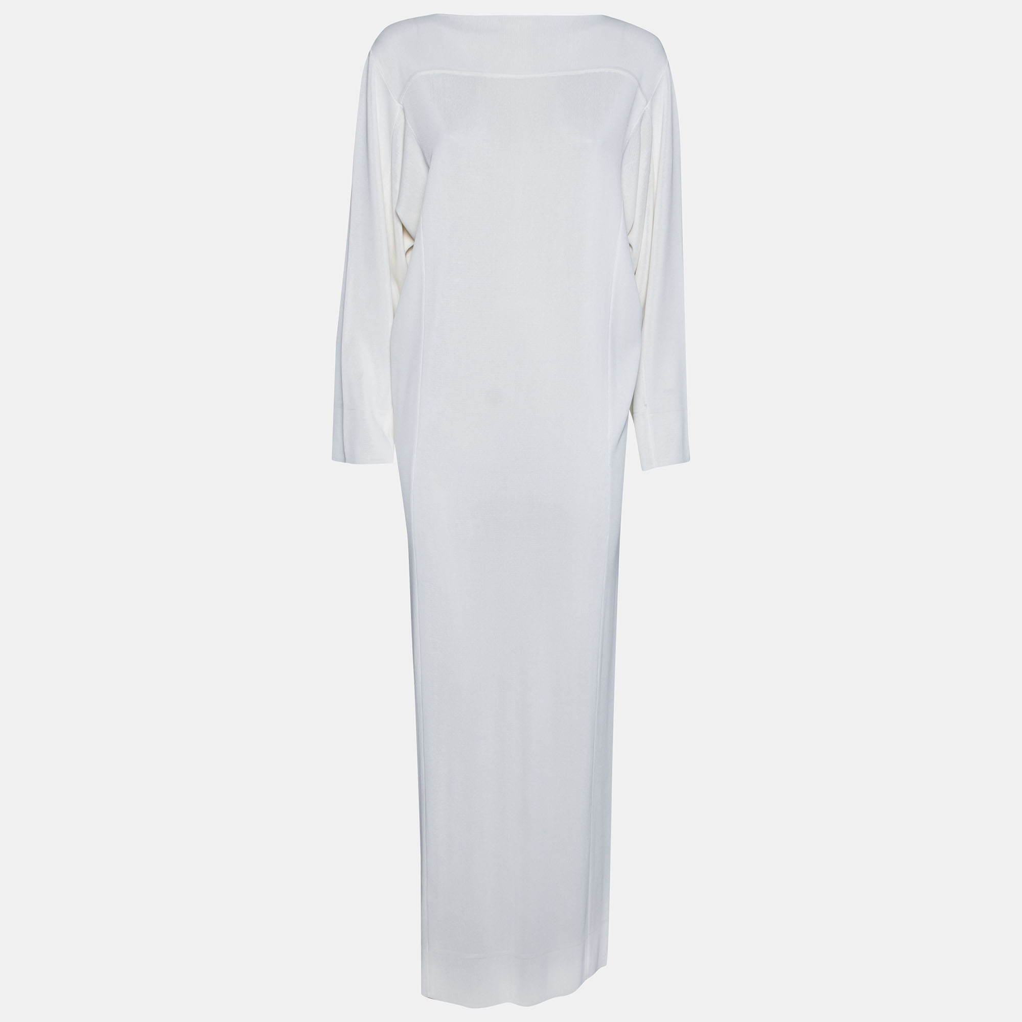 Pre Owned Alaia White Knit Crew Neck Batwing Sleeve Maxi Dress M
