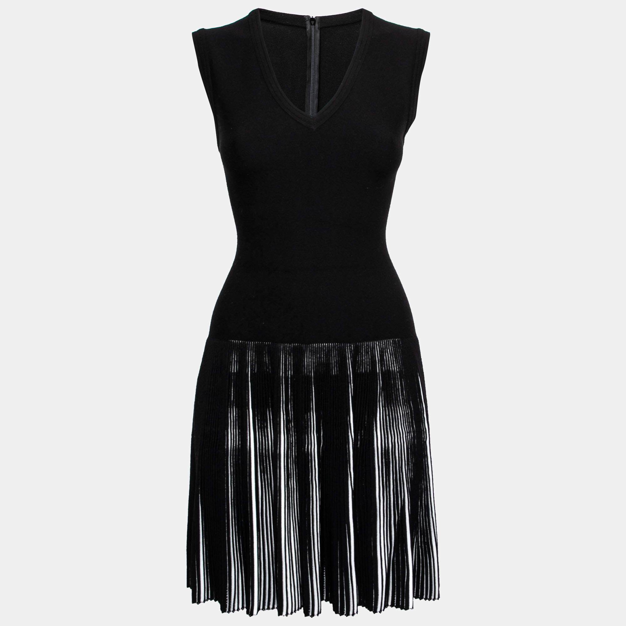 Pre Owned Alaia Black Wool Knit Sleeveless Flared Dress M