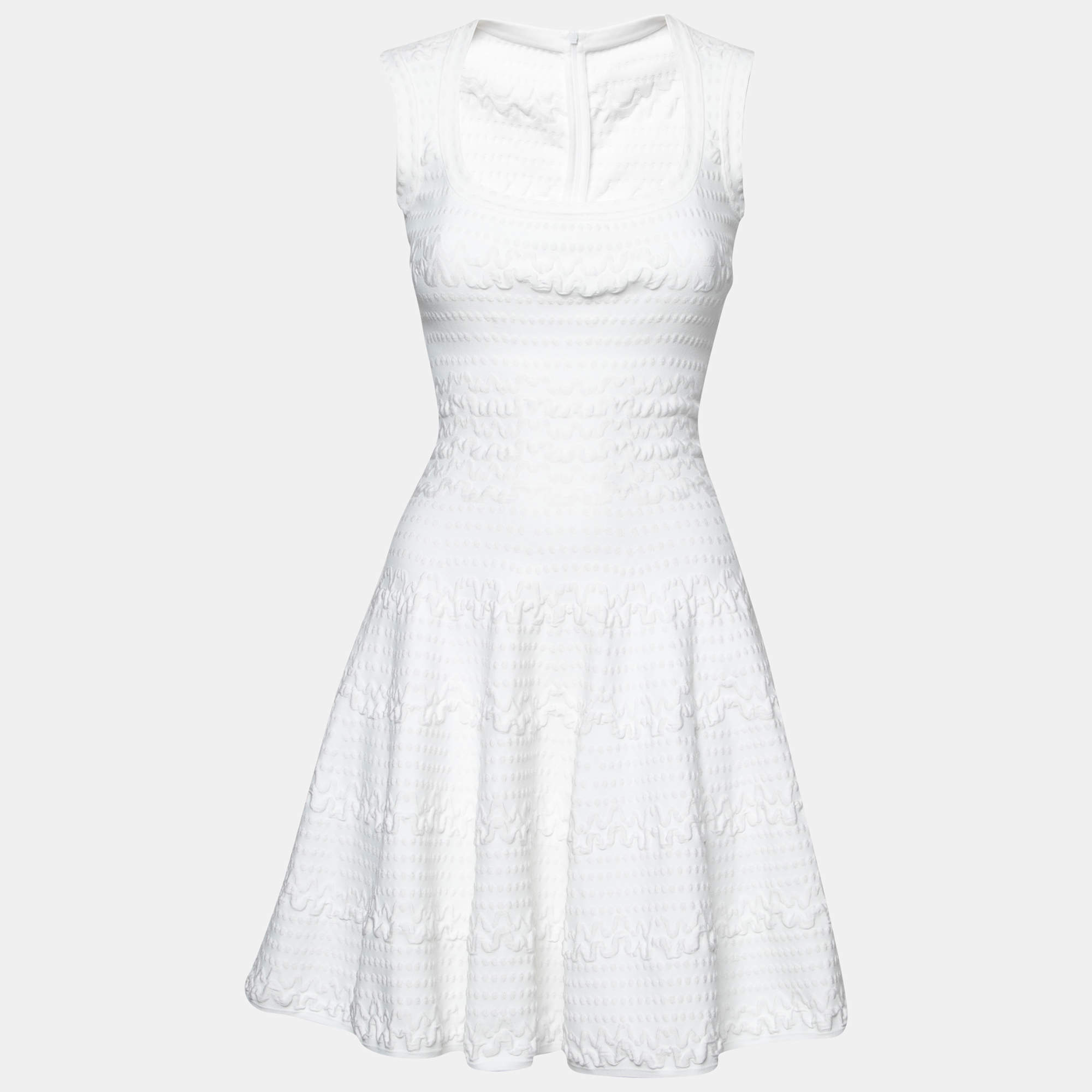 Pre Owned Alaia White Patterned Knit Sleeveless Dress M