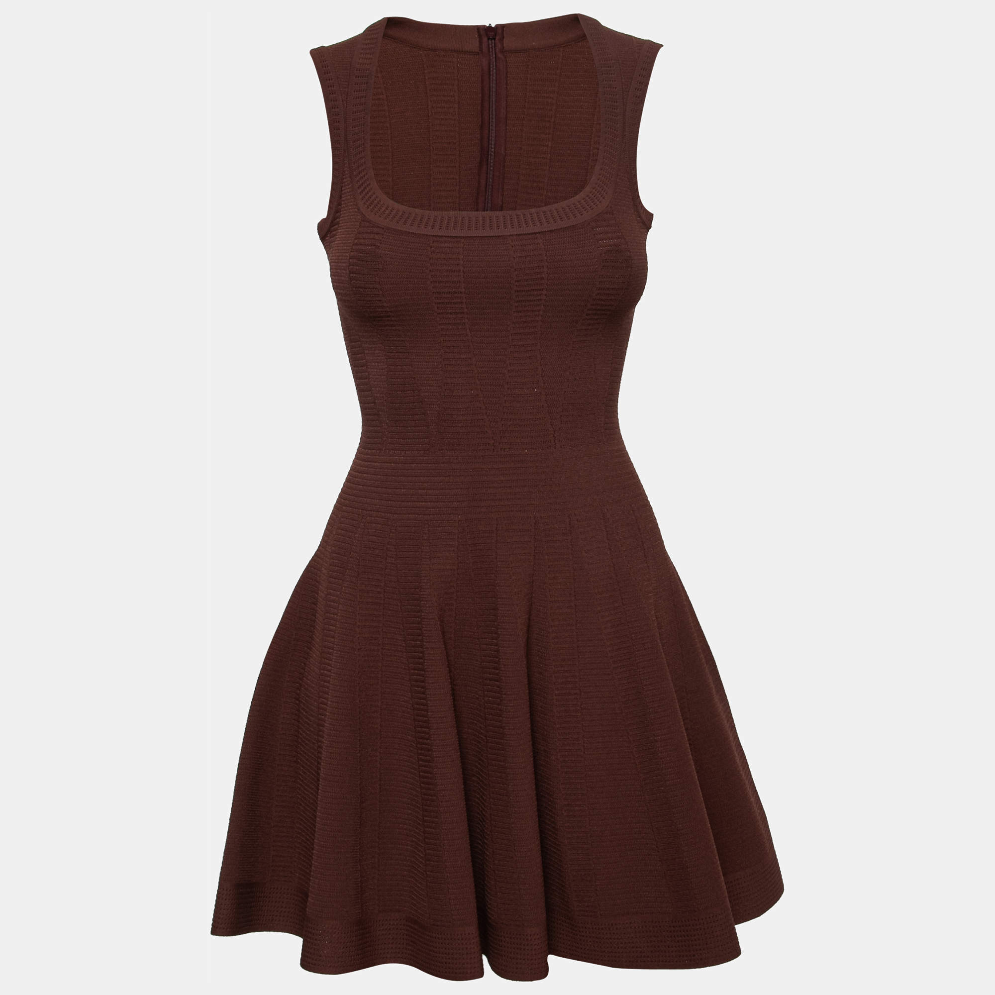 Pre Owned Alaia Burgundy Stretch-Knit Skater Mini Dress S