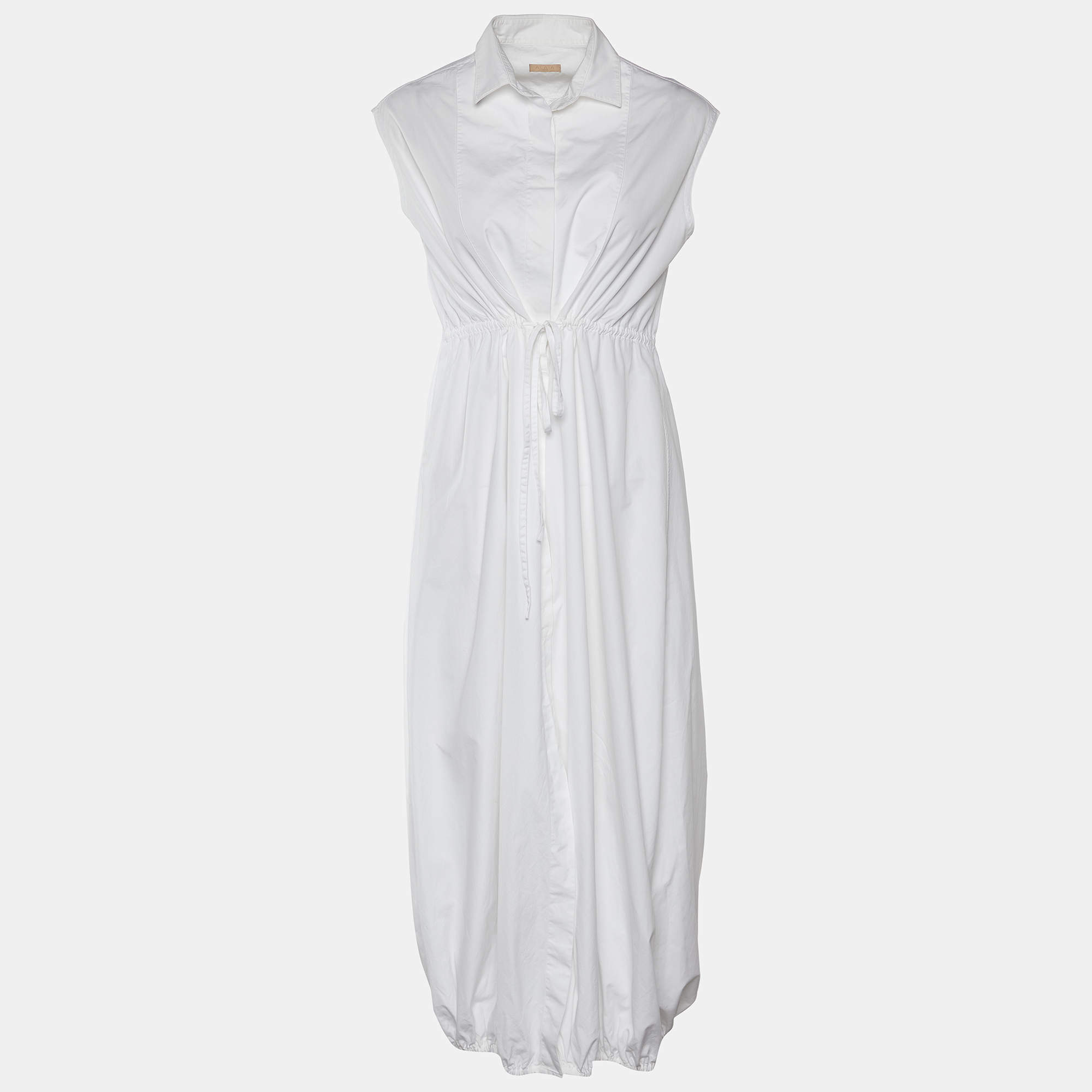 Pre Owned Alaia White Cotton Waist Tie Detail Maxi Dress L