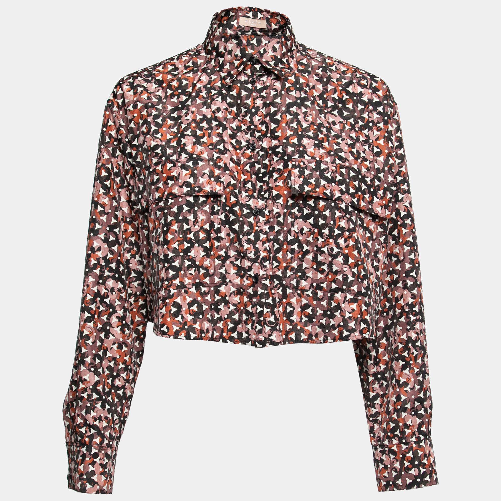 Pre Owned Alaia Multicolor Printed Silk Cropped Shirt M