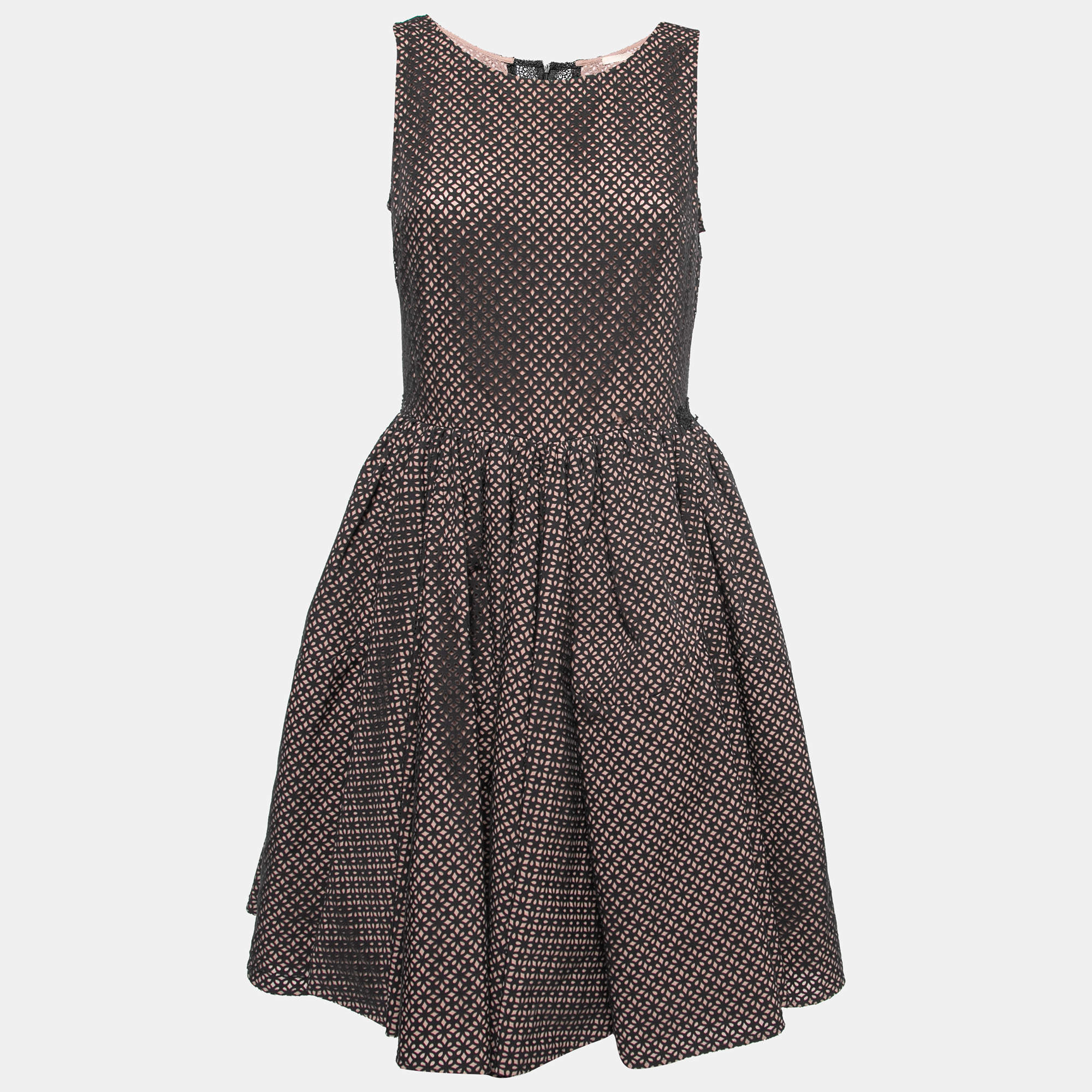 Pre Owned Alaia Black Patterned Cotton Sleeveless Fit & Flare Dress M