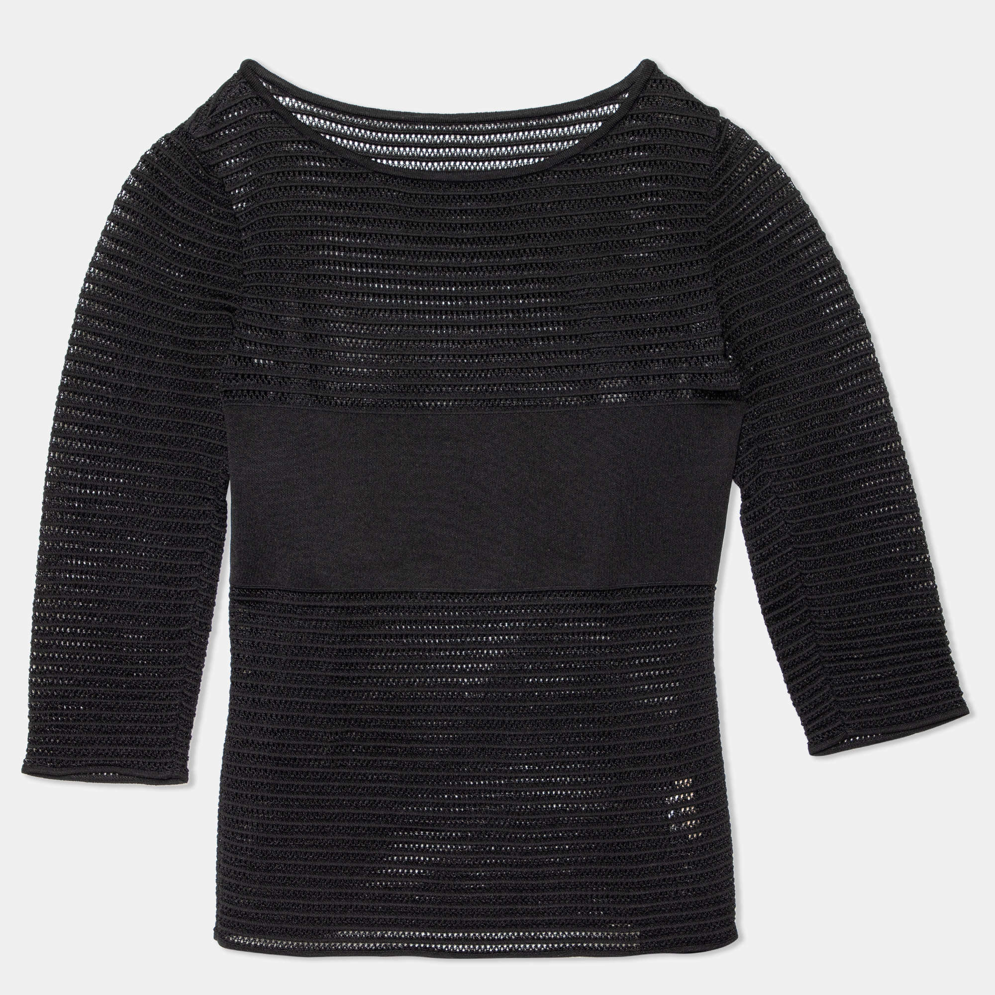 Alaia Black Crochet Knit Elasticized Waist Top M