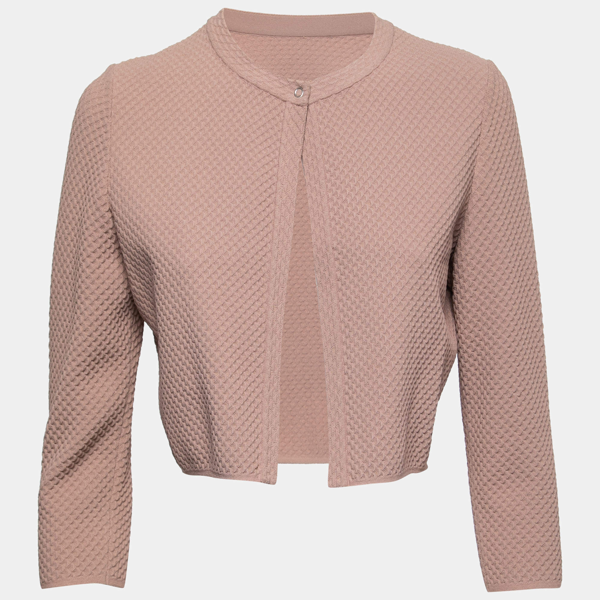 Alaia Nude Pink Jacquard Stretch Knit Cardigan L
