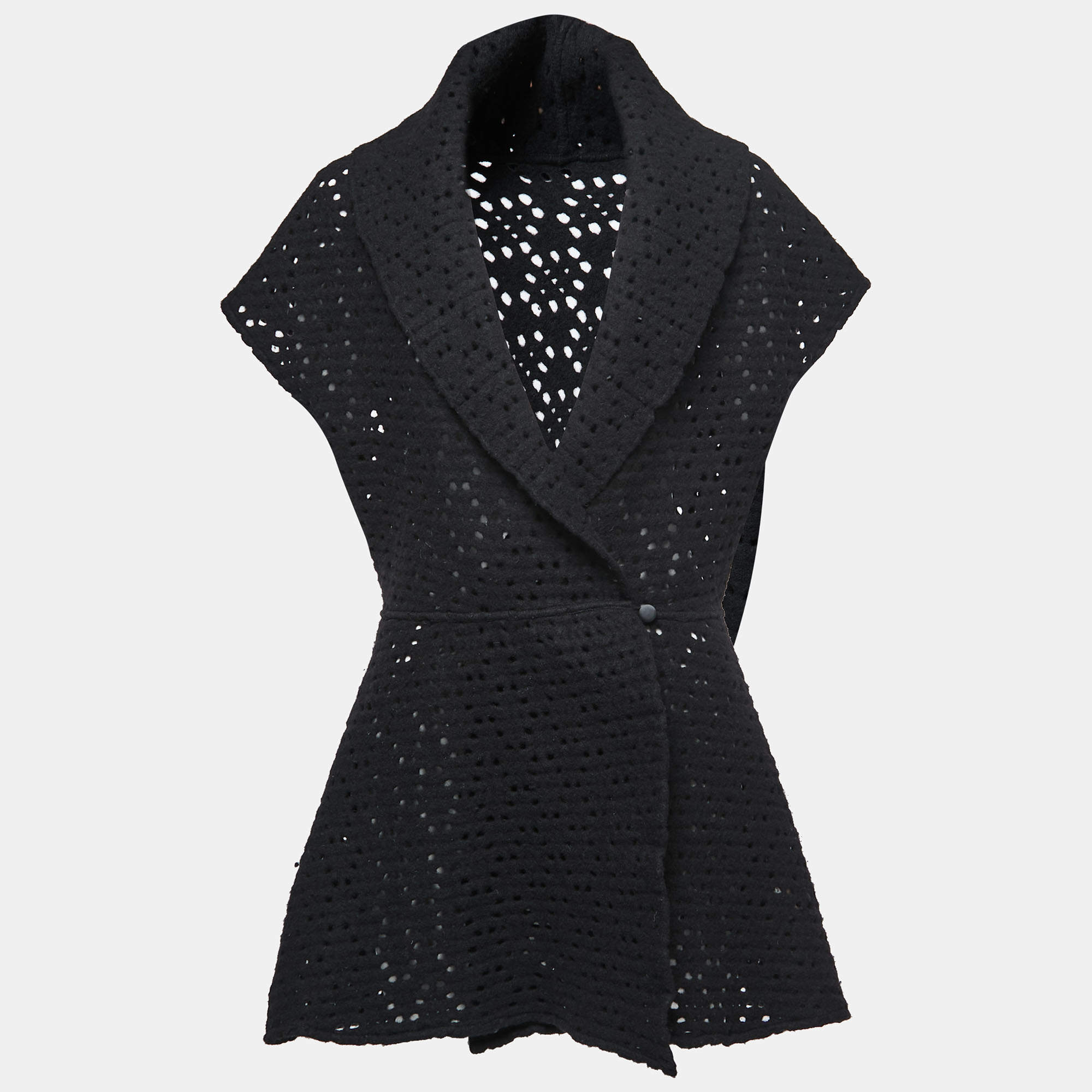 Alaia Black Perforated Wool Sleeveless Flared Vest Coat L