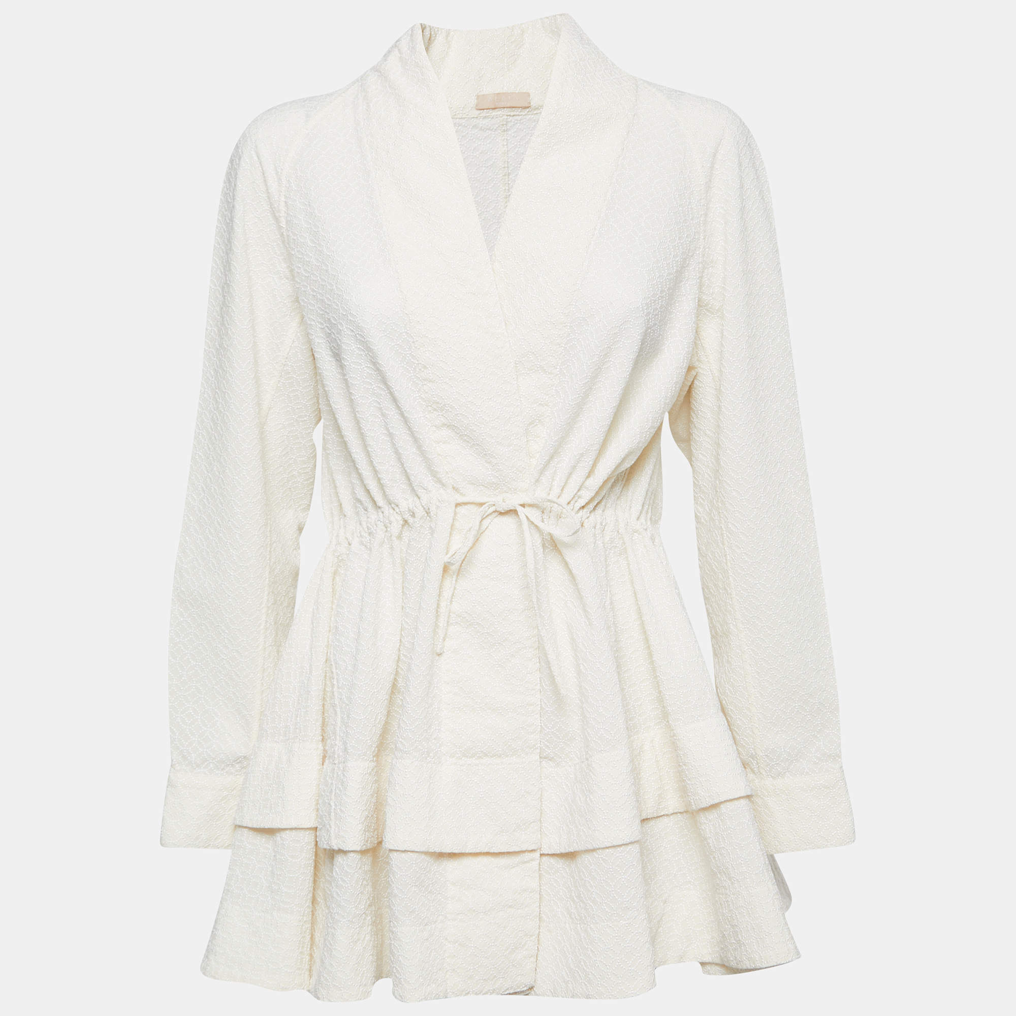 Alaia Cream Embroidered Crepe Drawstring Kimono Jacket M