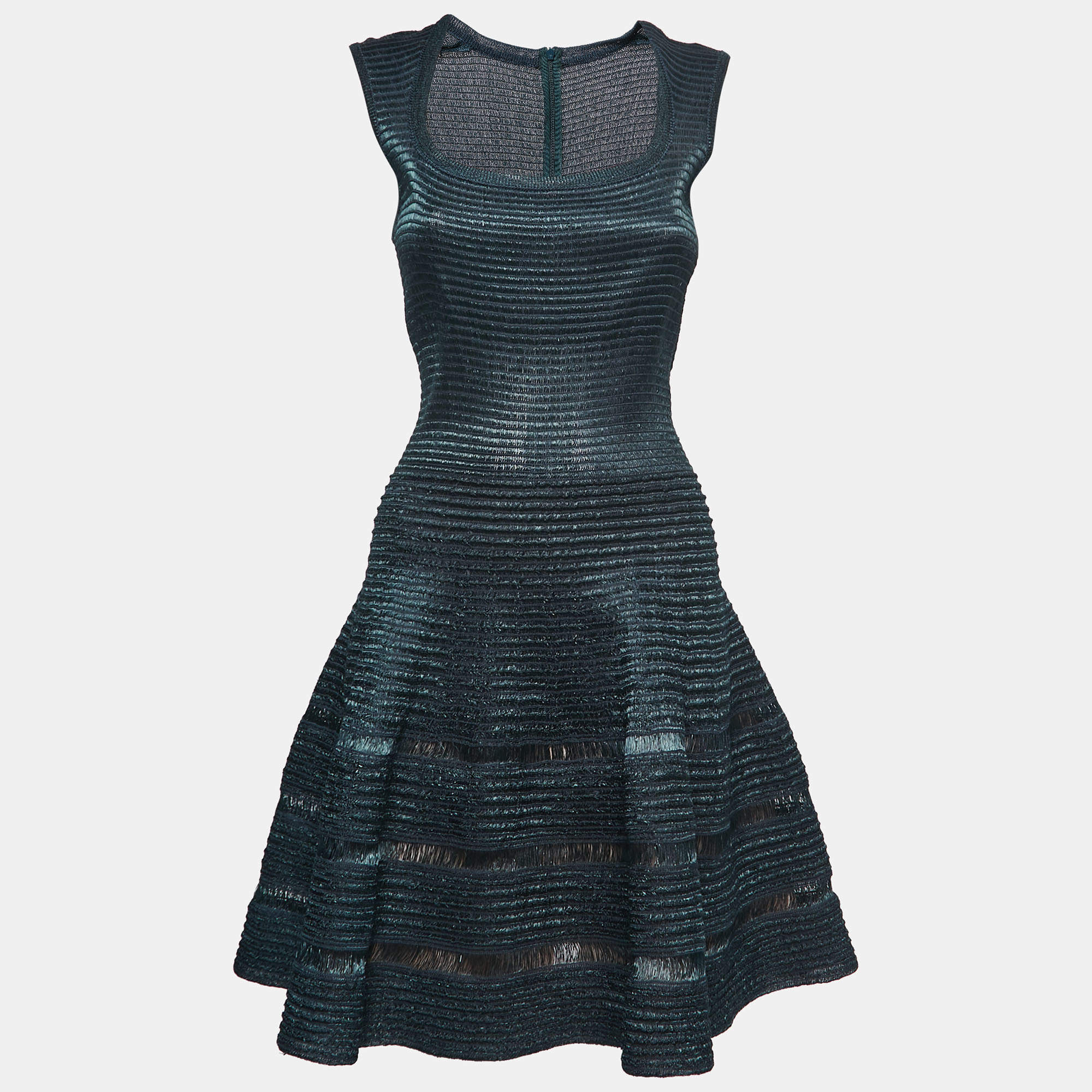 Alaia Green/Blue Textured Viscose Flared Dress M