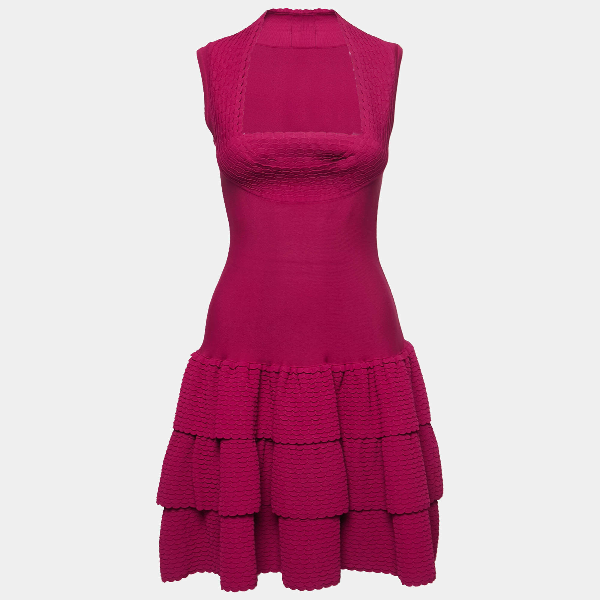 Pre Owned Alaia Purple Knit Scalloped Sleeveless Midi Dress S