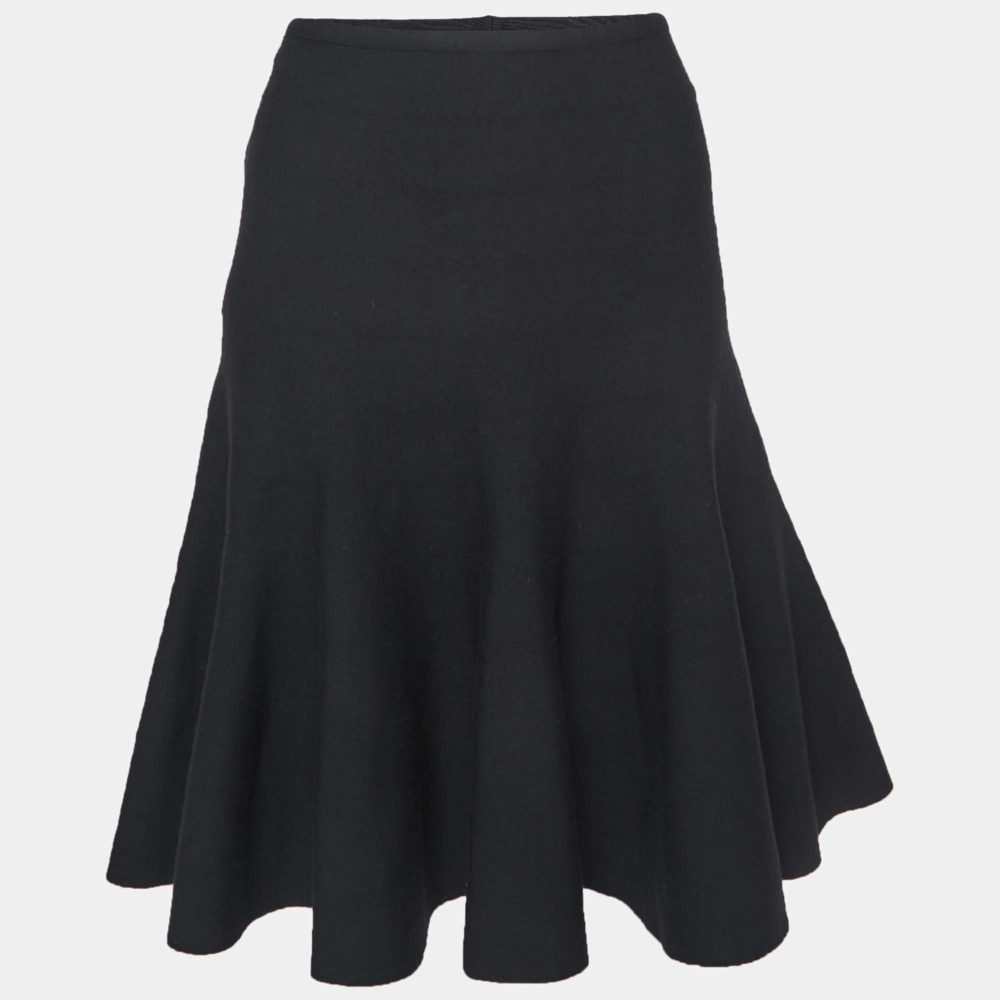 Pre Owned Alaia Black Wool Knit Flared Knee Length Skirt S