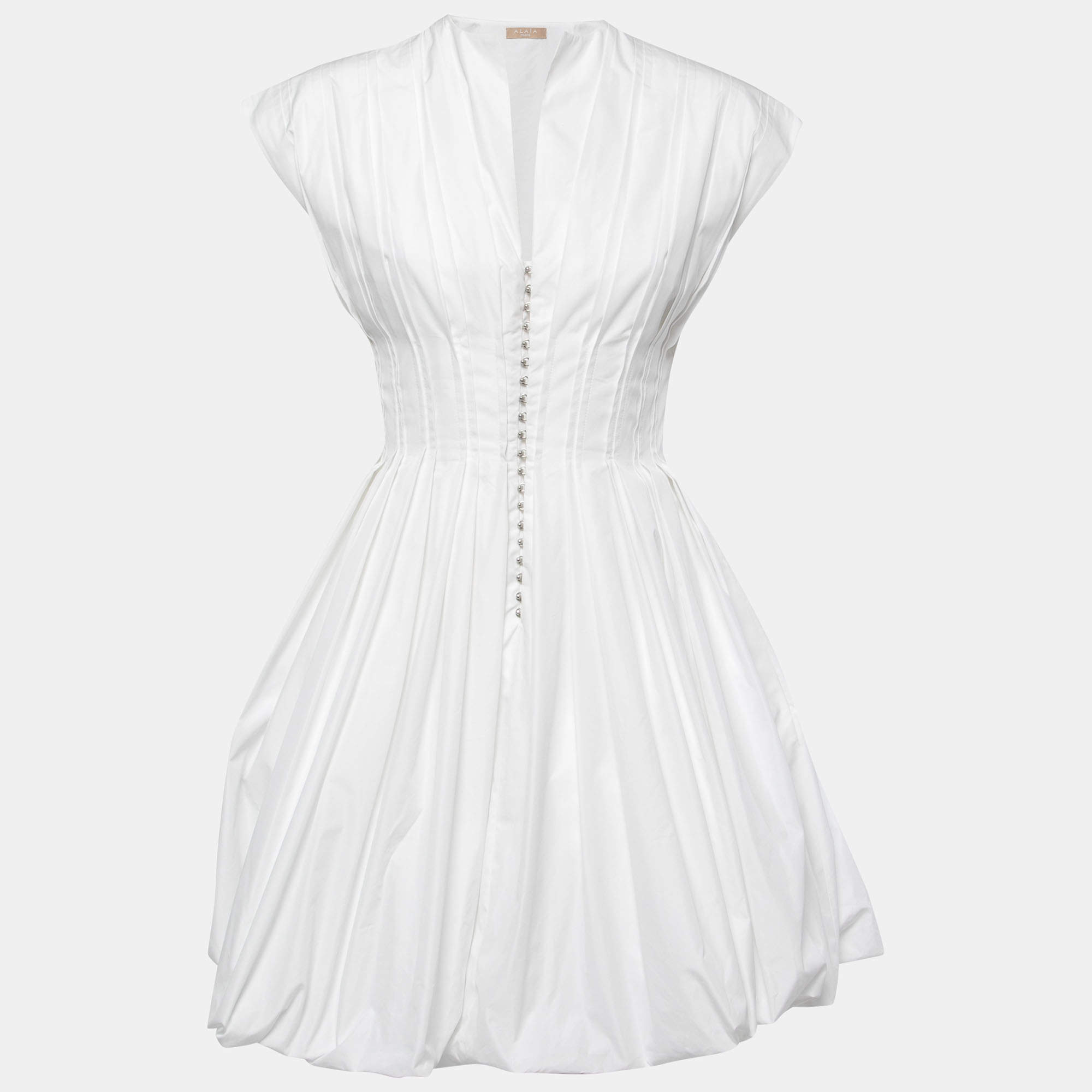 Pre Owned Alaia White Cotton Pleated Corset Mini Dress M