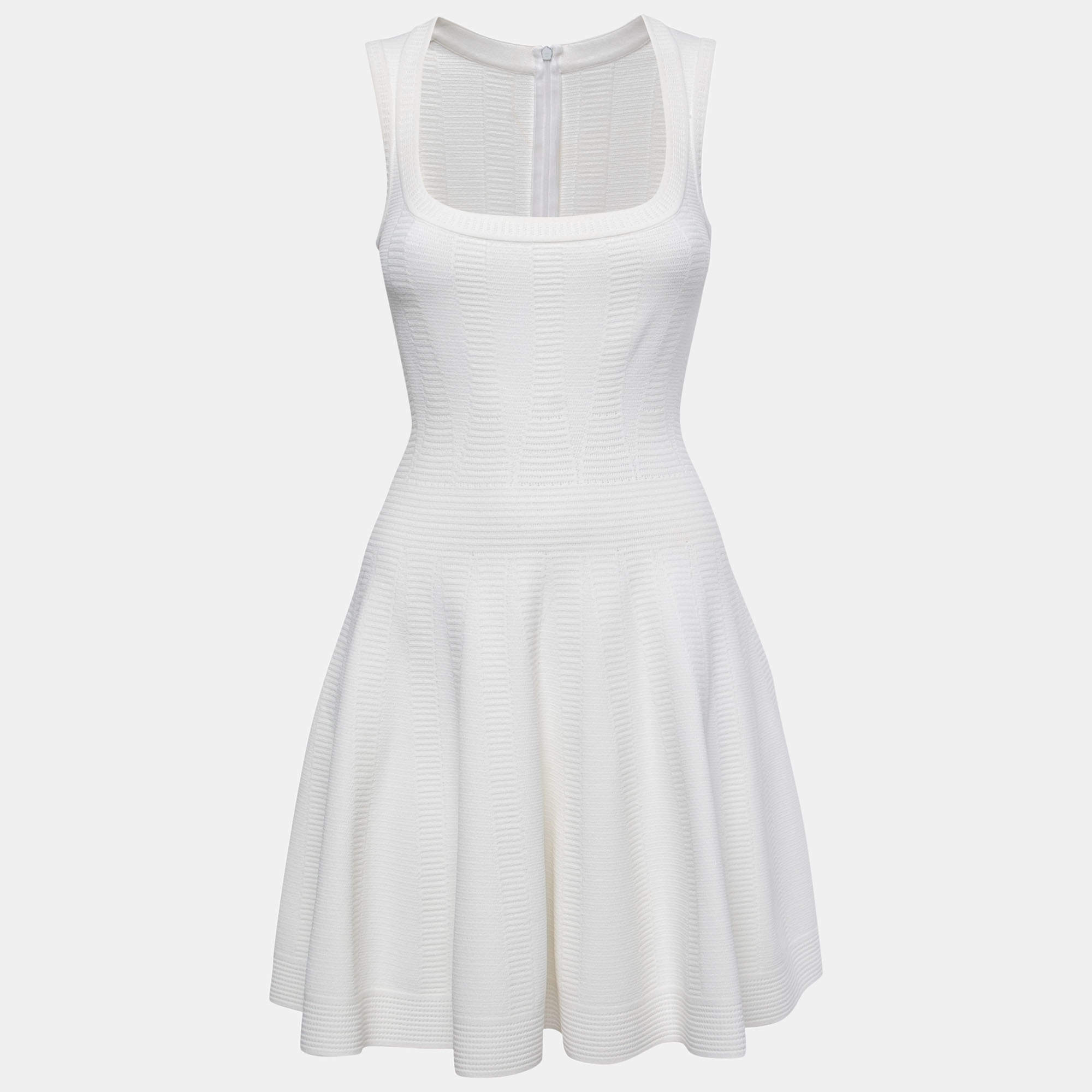 Alaia White Knit Sleeveless Flared Mini Dress M