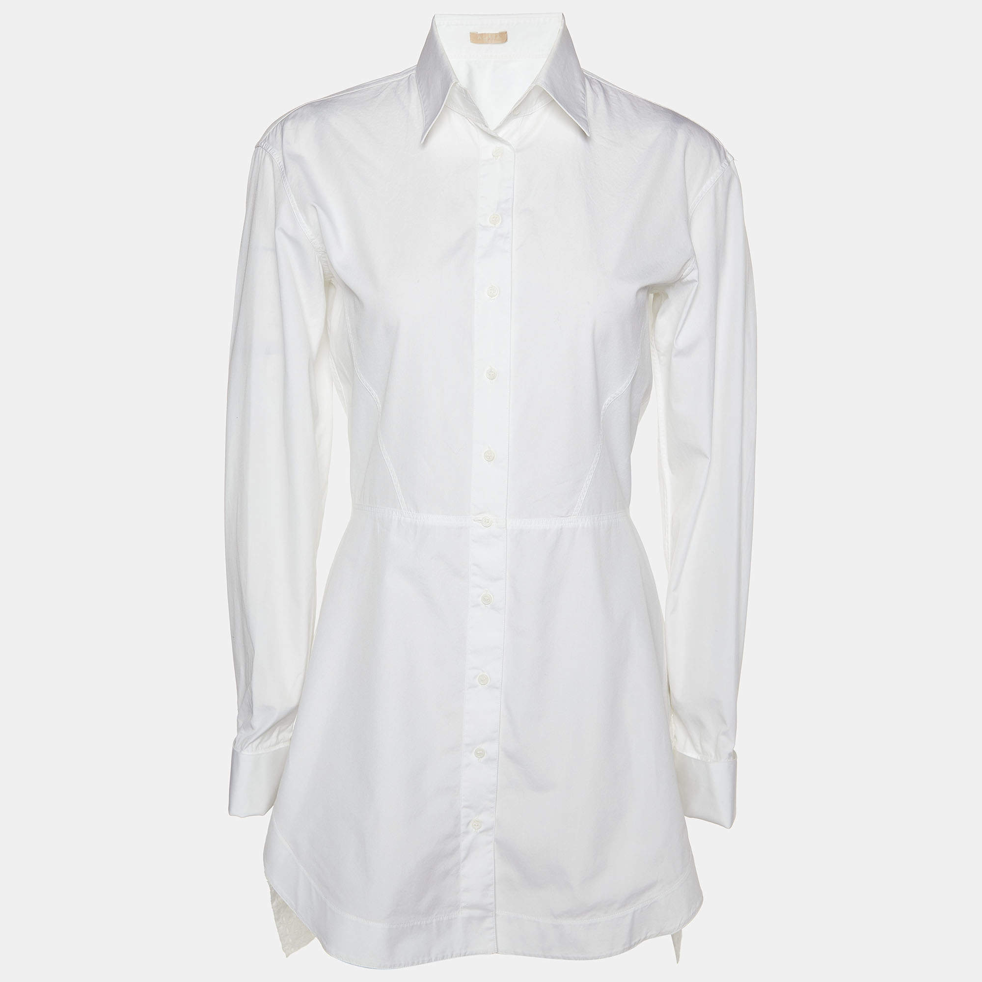 Pre Owned Alaia White Cotton Eyelet Tail Button Front Shirt M