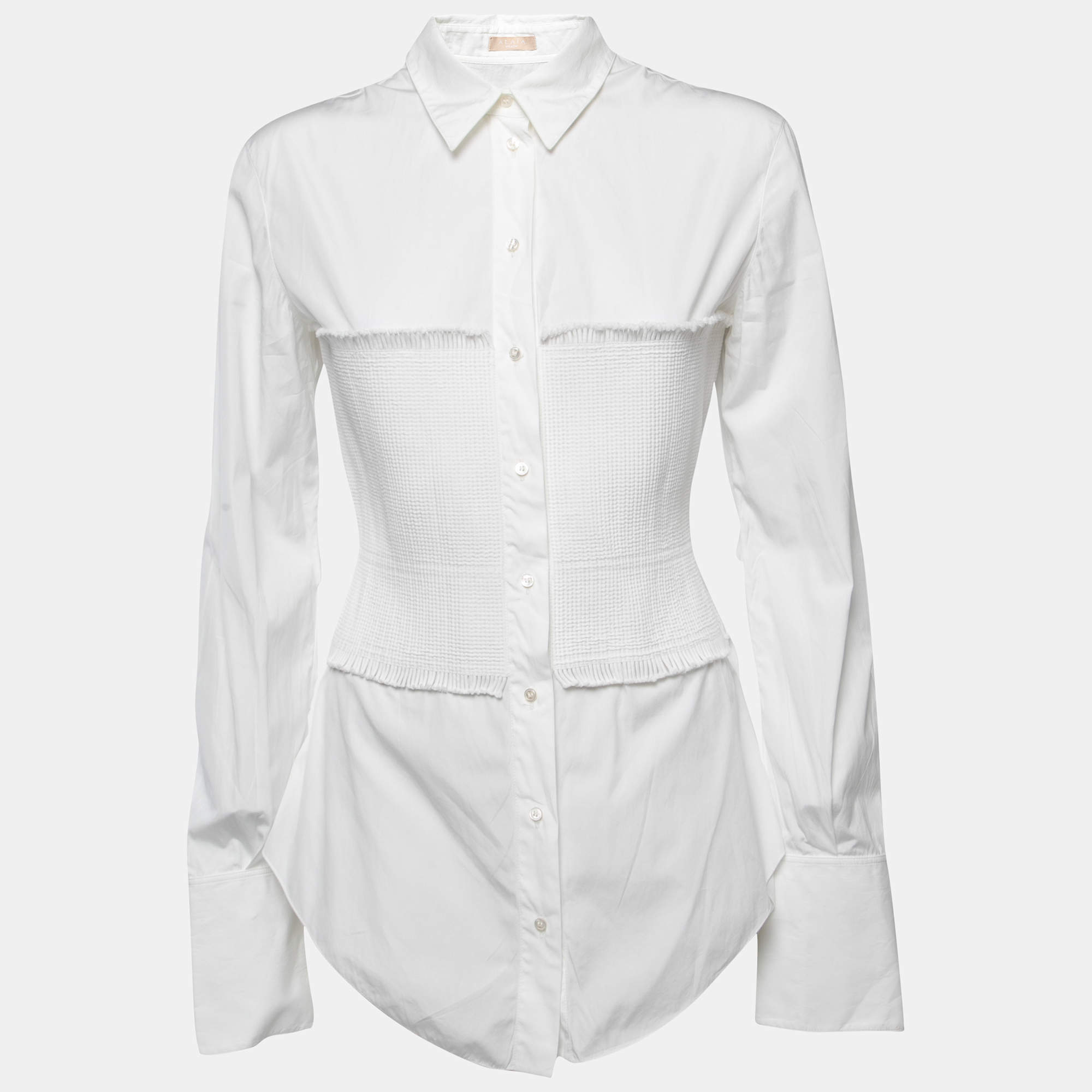 Pre Owned Alaia White Cotton Corset Detail Shirt M