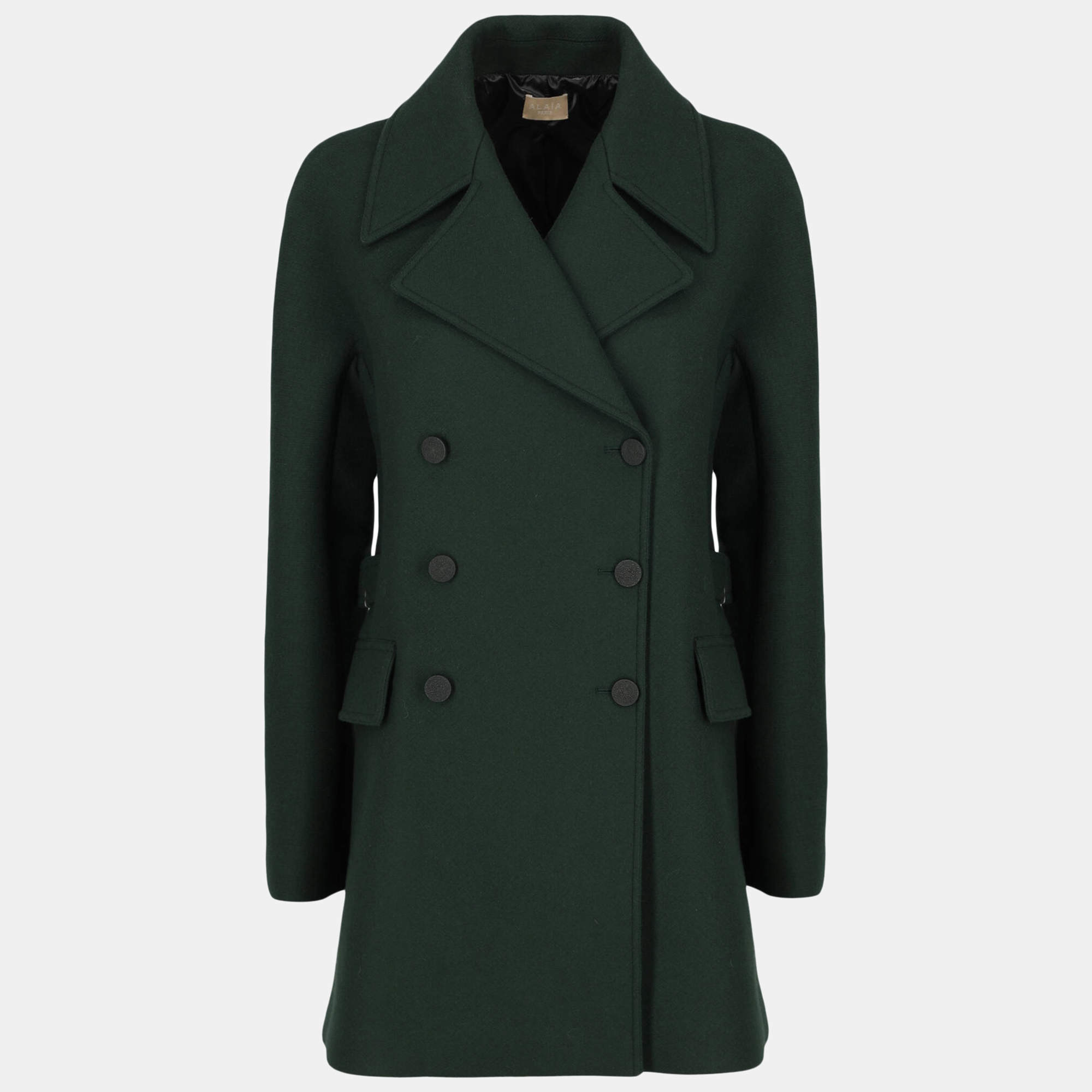 Pre Owned Alaia  Women's Wool Coat - Green - M