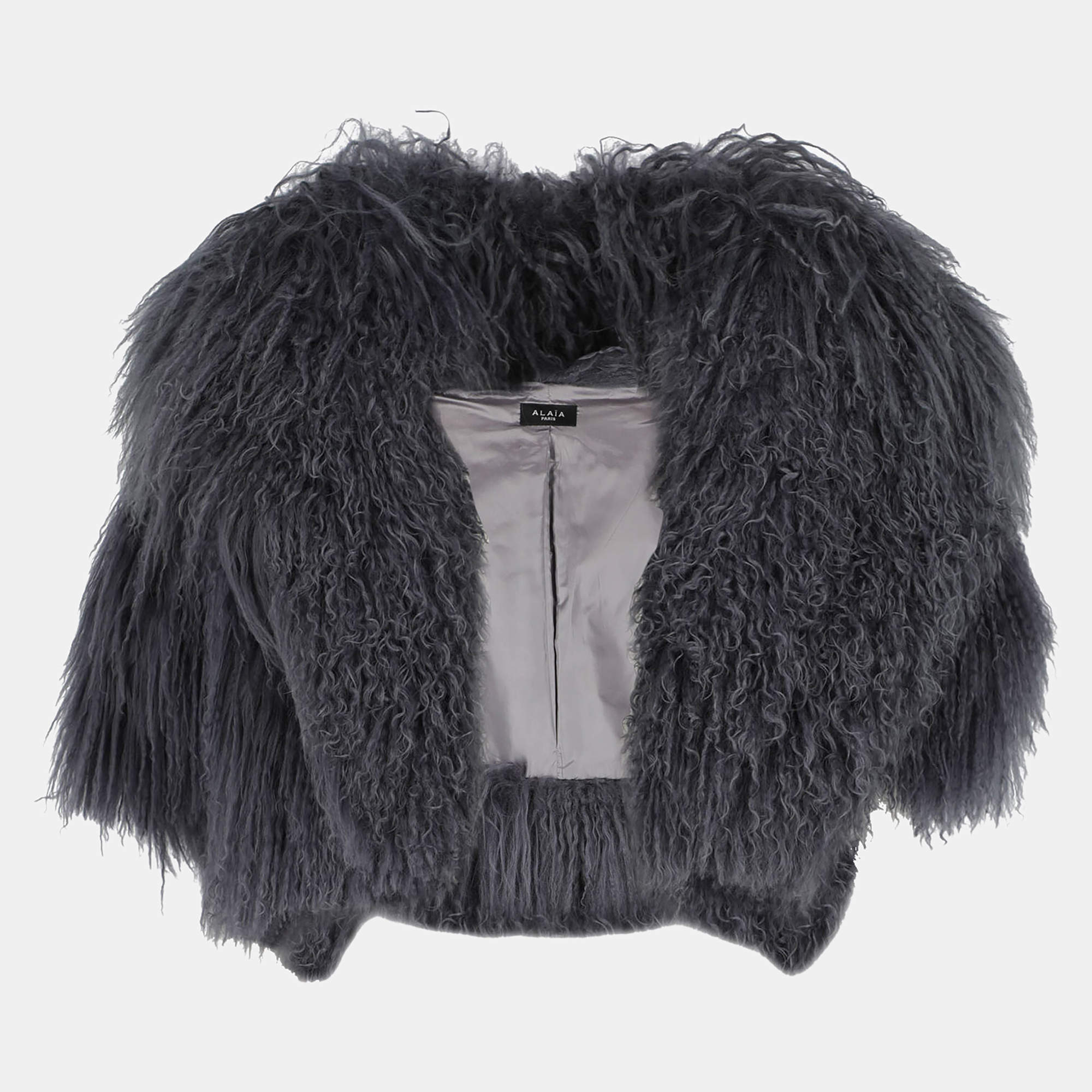 Pre Owned Alaia  Women's Leather Fur Coat - Grey - M