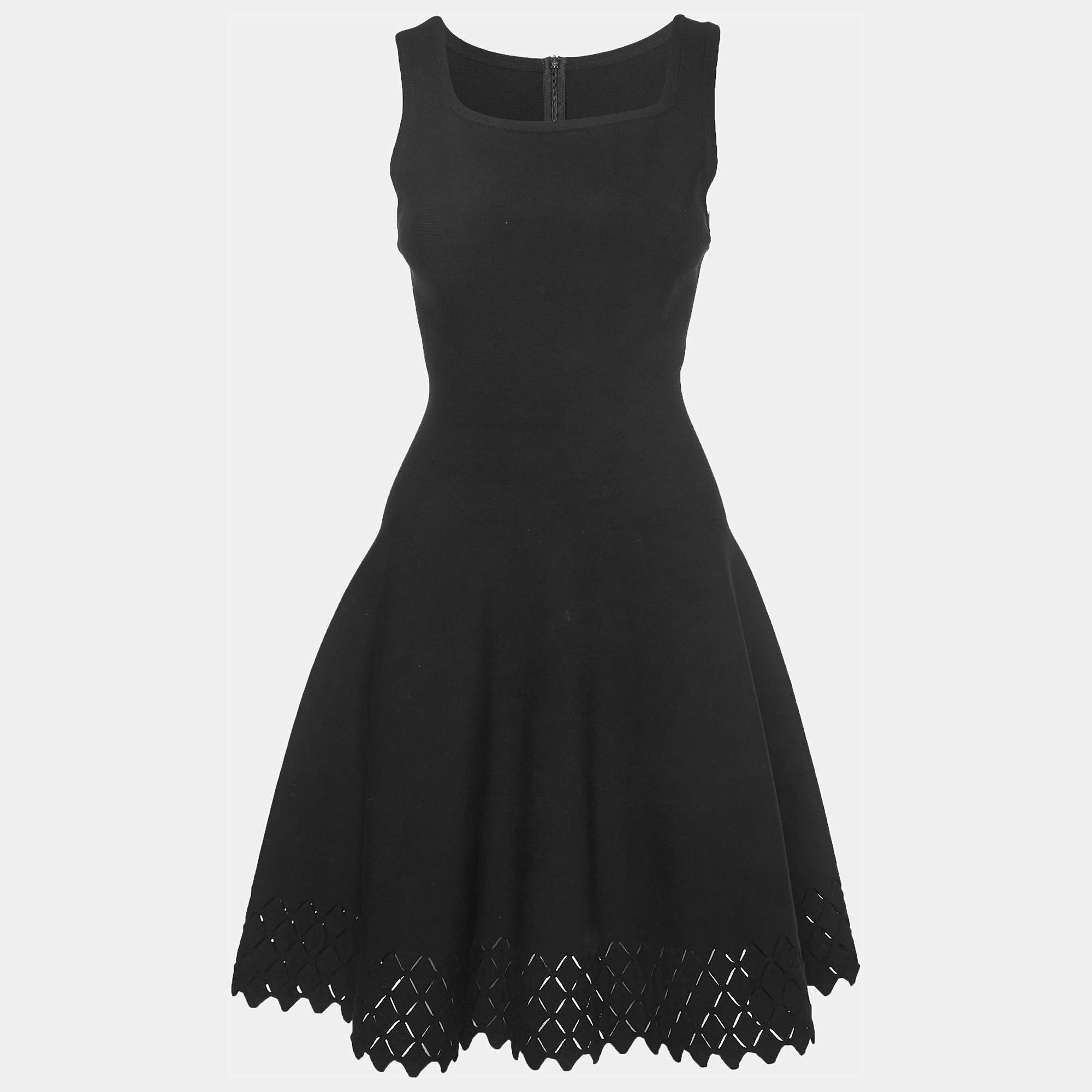 Pre Owned Alaia Black Knit Cut-Out Detail Sleeveless Flared Dress M