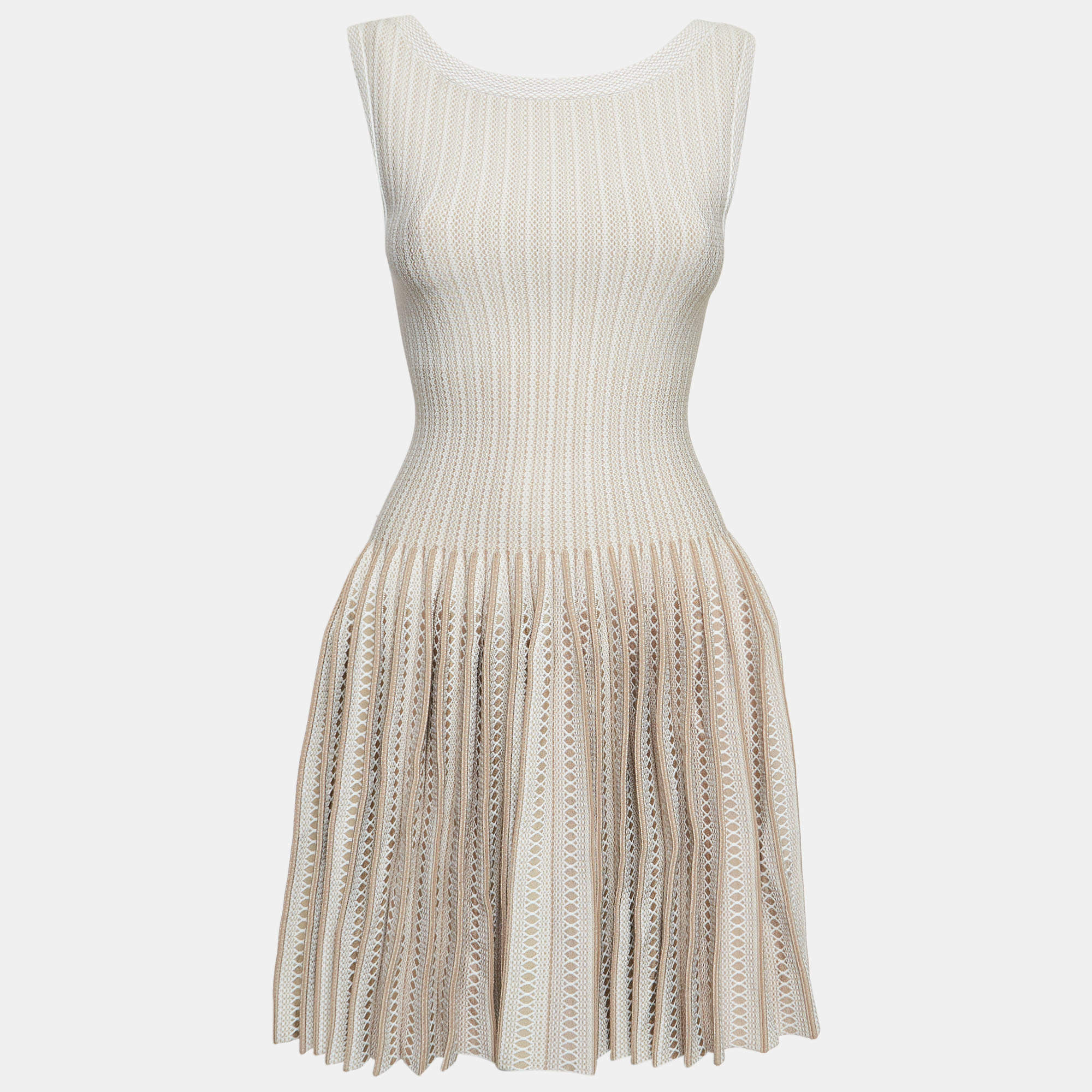 Pre Owned Alaia Beige Patterned Knit Sleeveless Mini Dress S