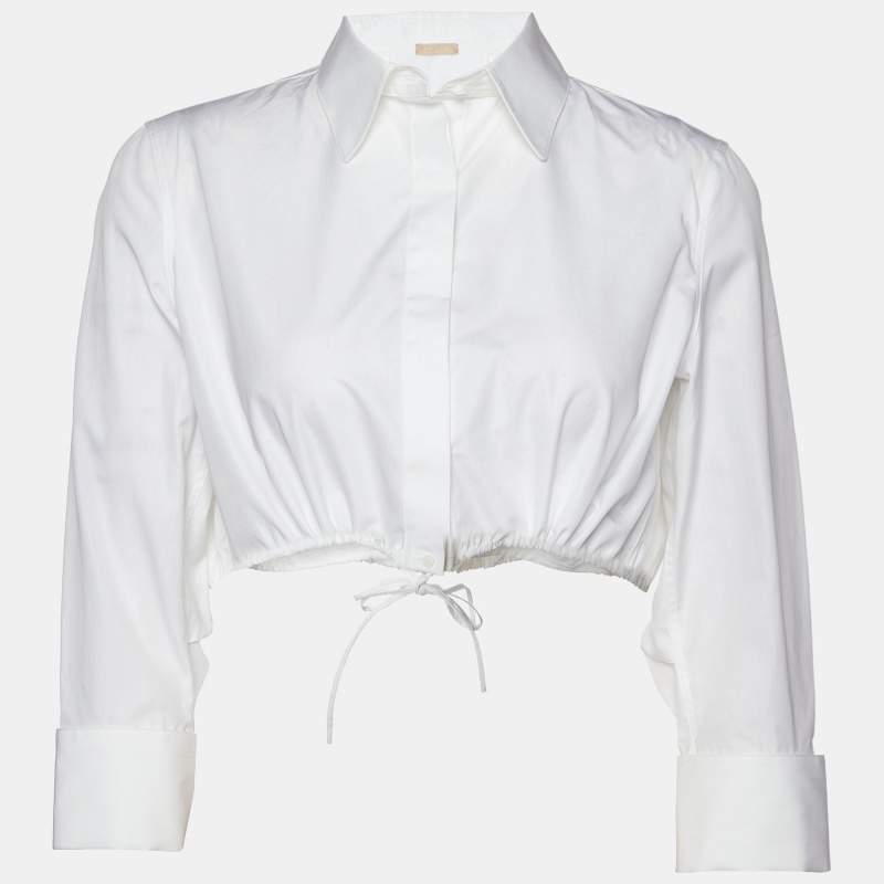 Alaia White Cotton Shirred Waist Crop Shirt M