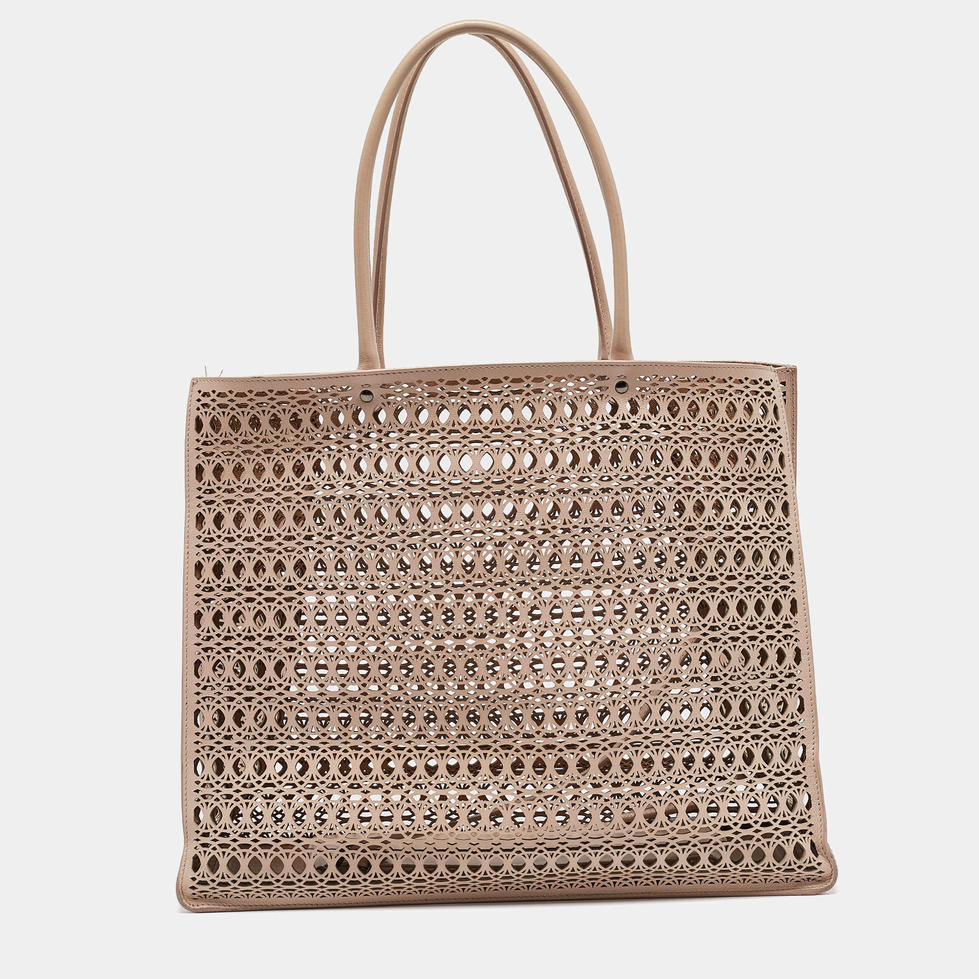 Alaia Beige Lasercut Leather Open Tote