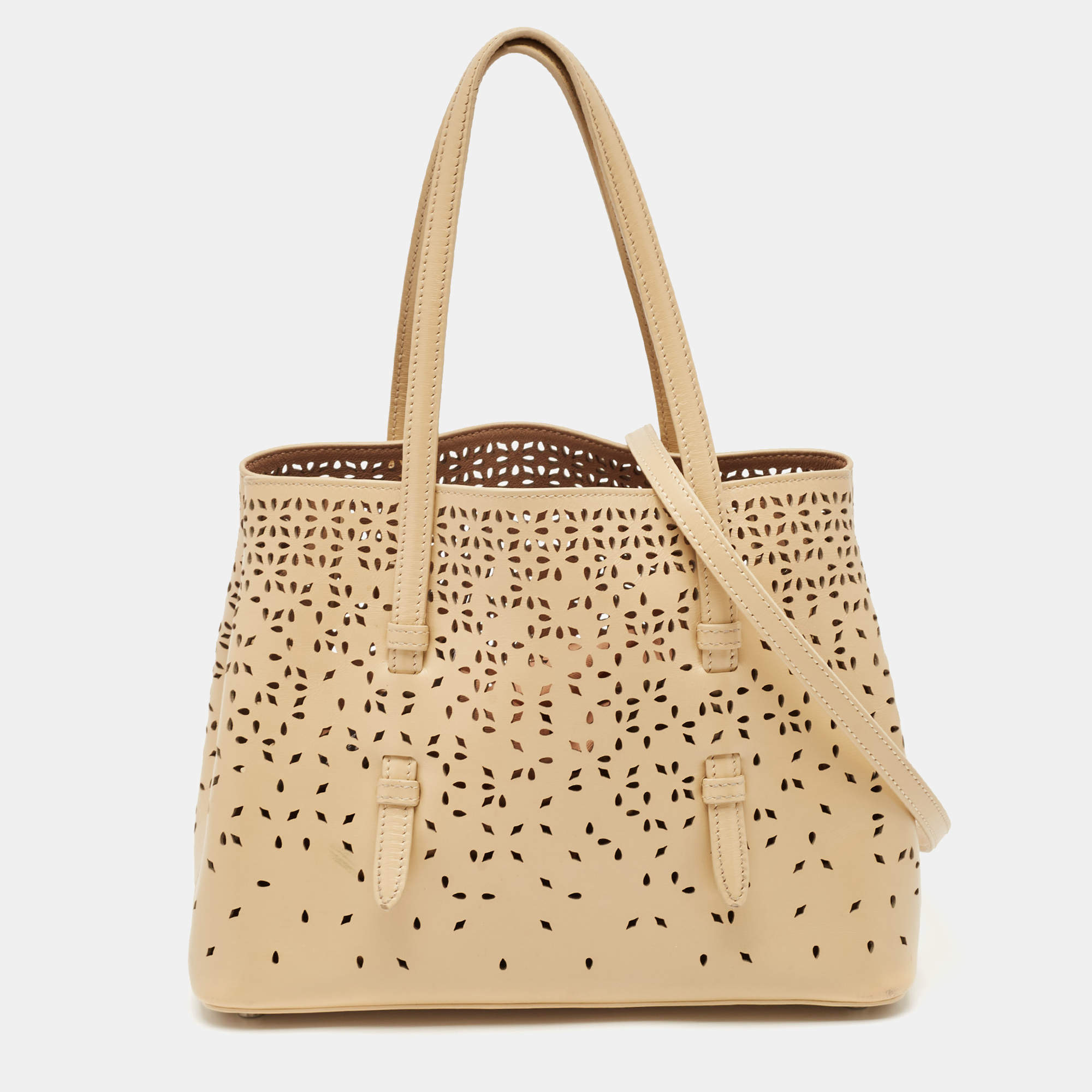 Alaia Light Beige Laser Cut Leather Le Mina 25 Tote