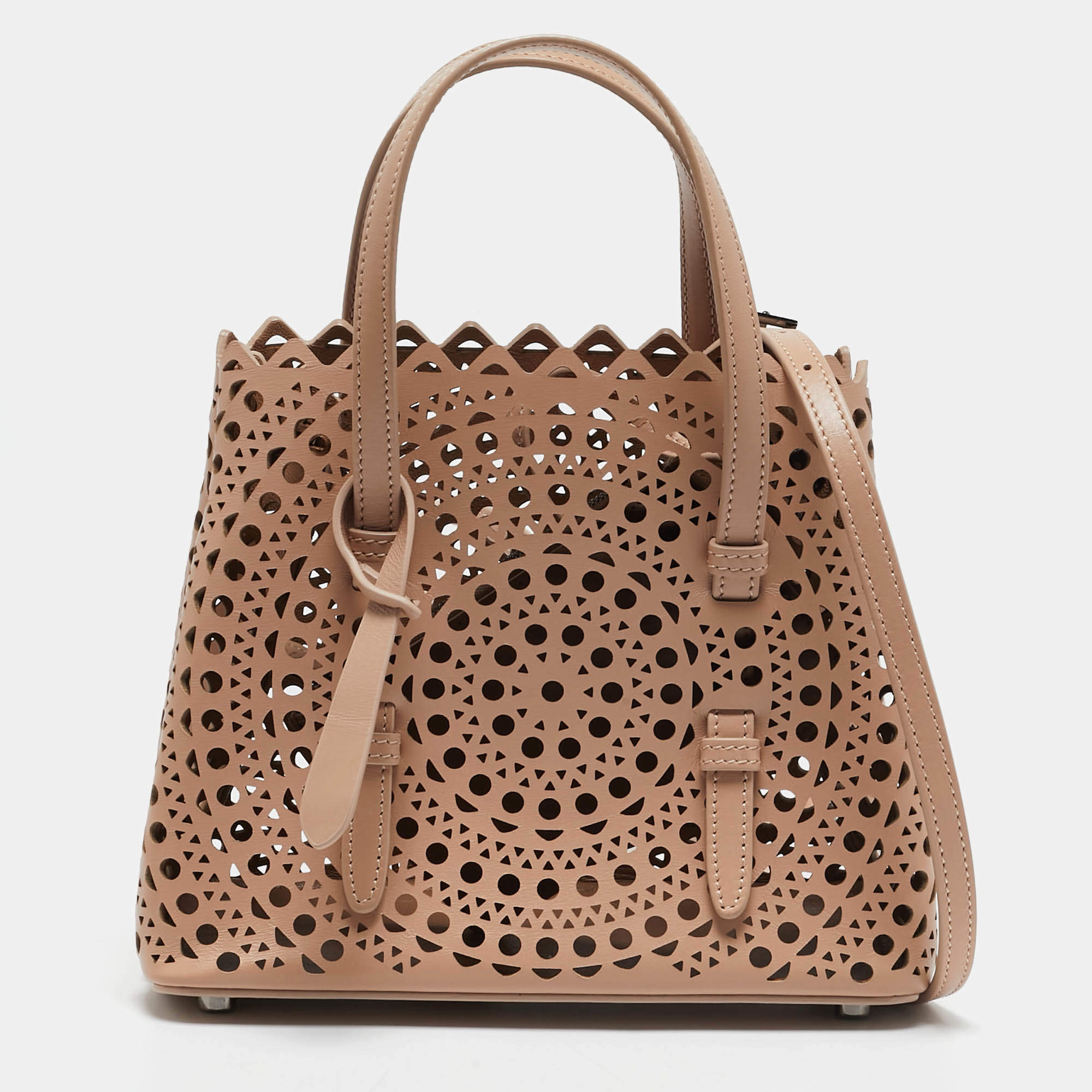 Alaia Beige Vienne Wave Leather Mina 20 Tote