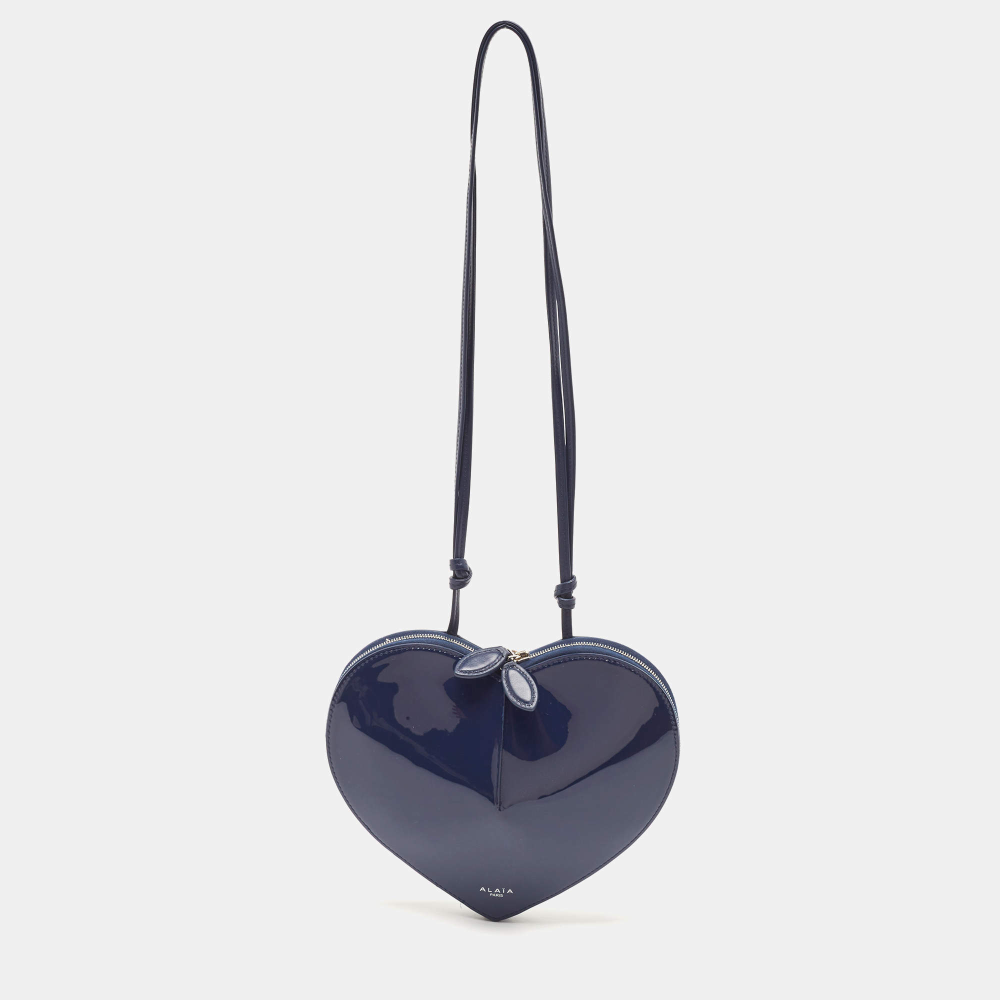 Pre Owned Alaia Blue Patent Leather Le Coeur Shoulder Bag