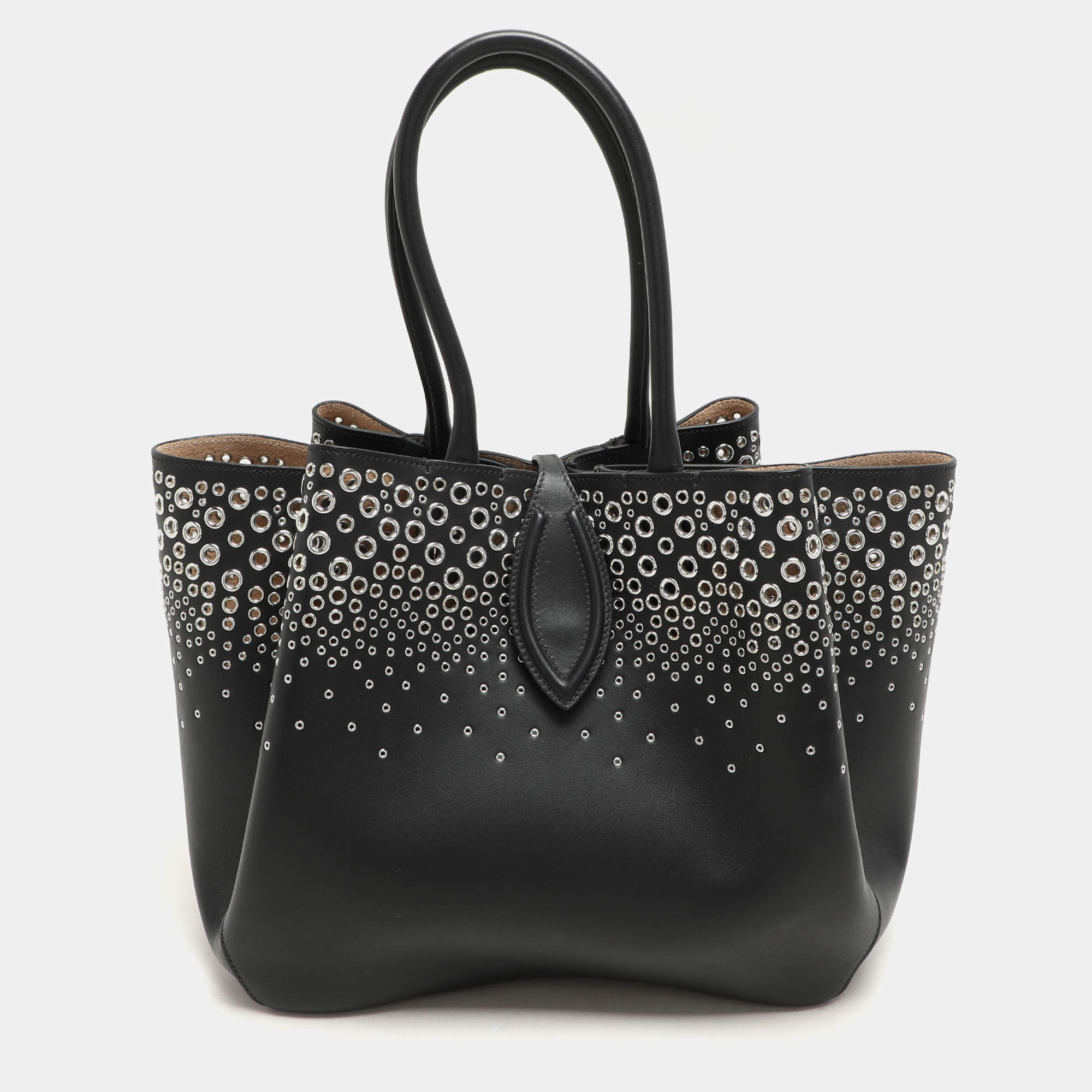 Alaia Black Leather Eyelet Tote
