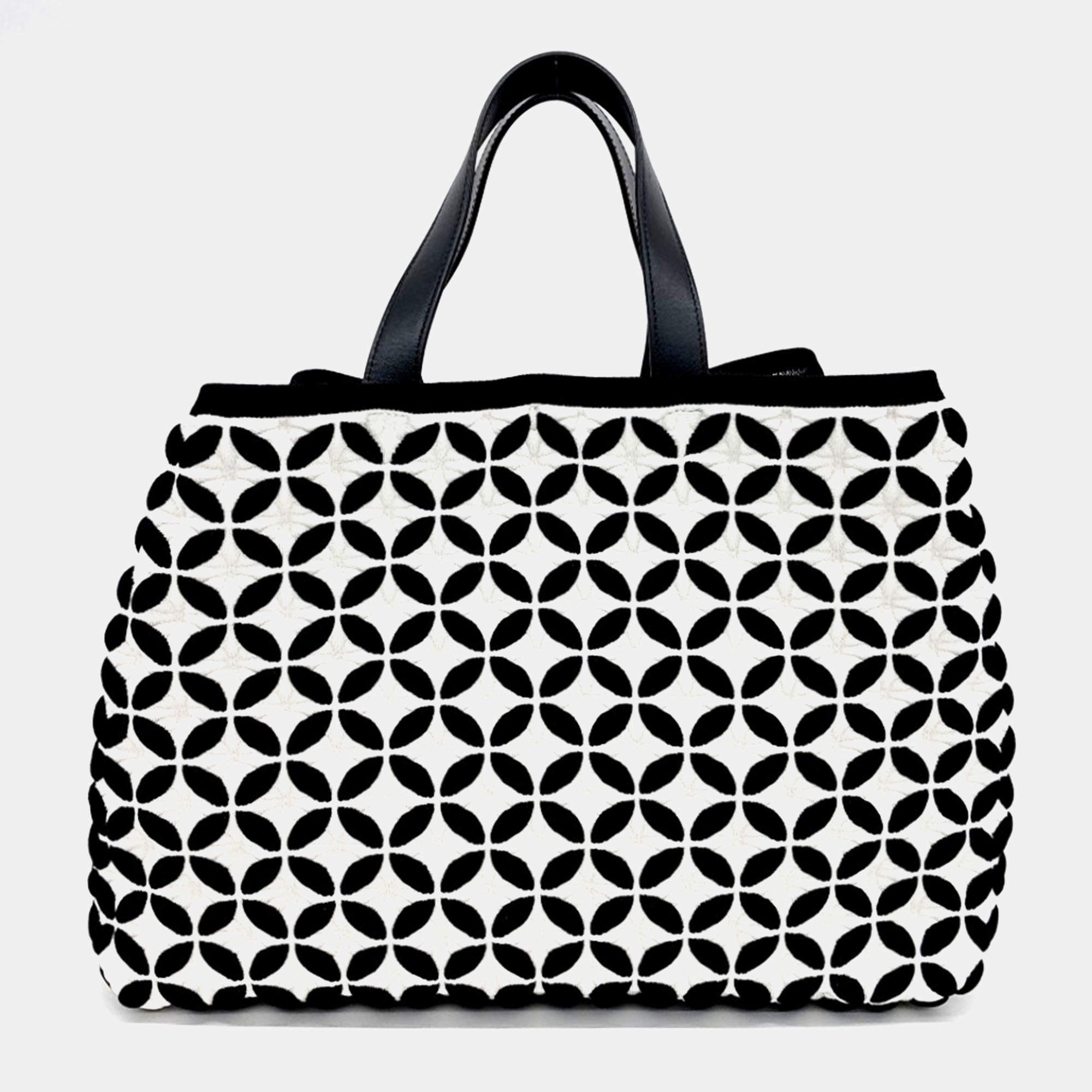 Pre Owned Alaia Black White Fabric Knit Tote Bag