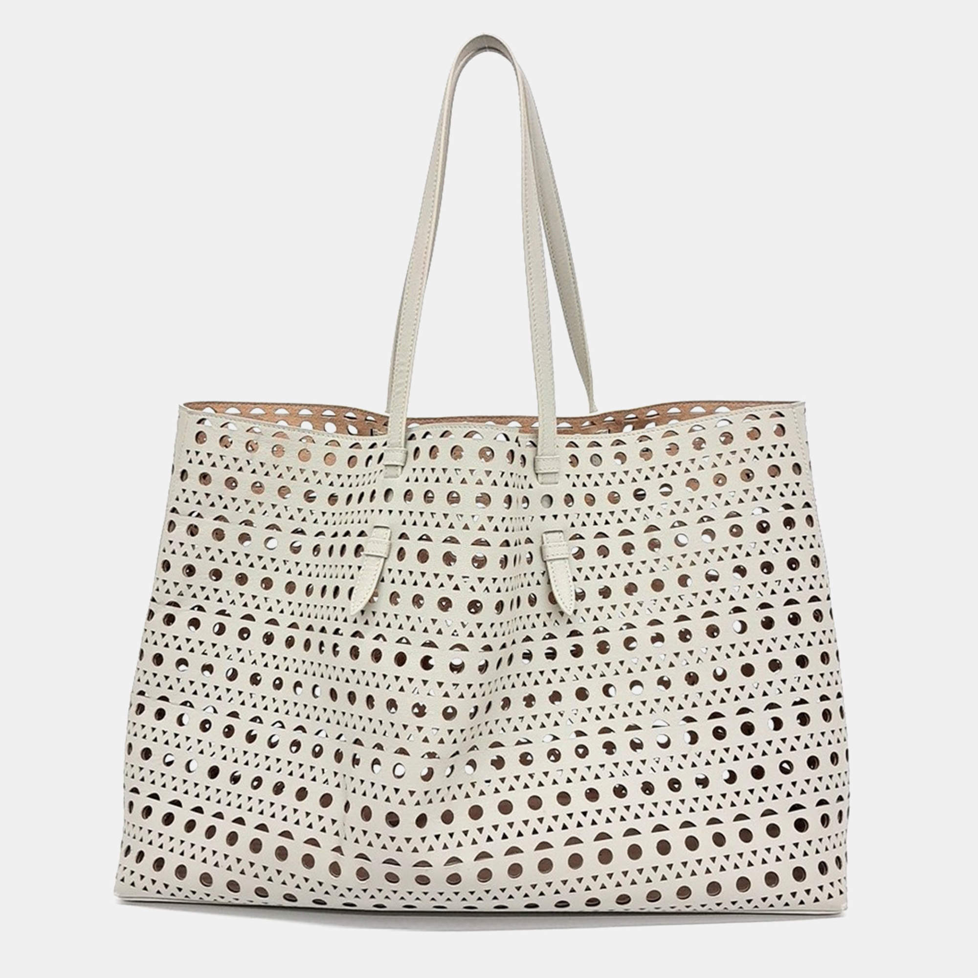 Pre Owned Alaia Beige Leather Laser Cut Mina Bag 44