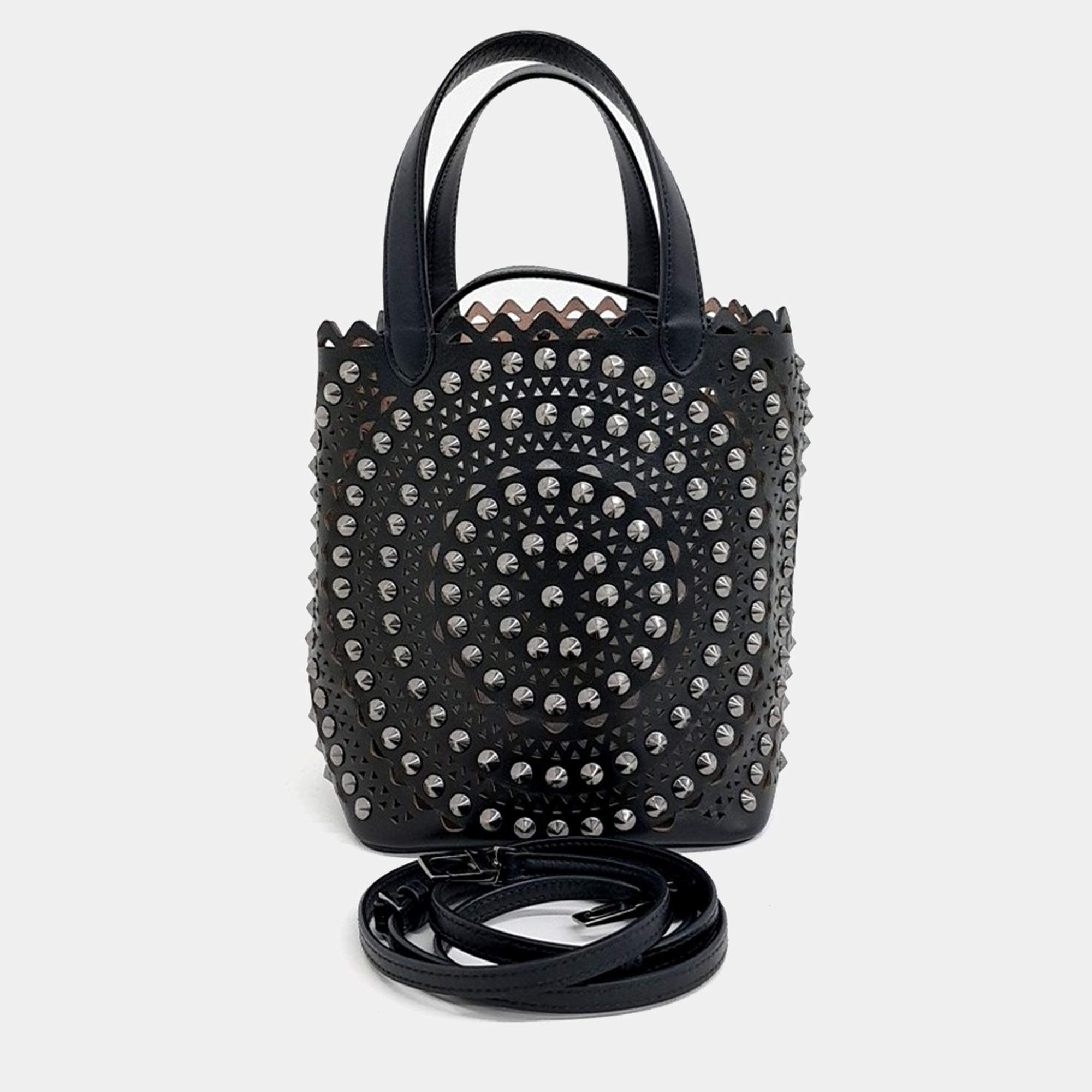 Pre Owned Alaia Black Leather Laser Cut Bucket Bag
