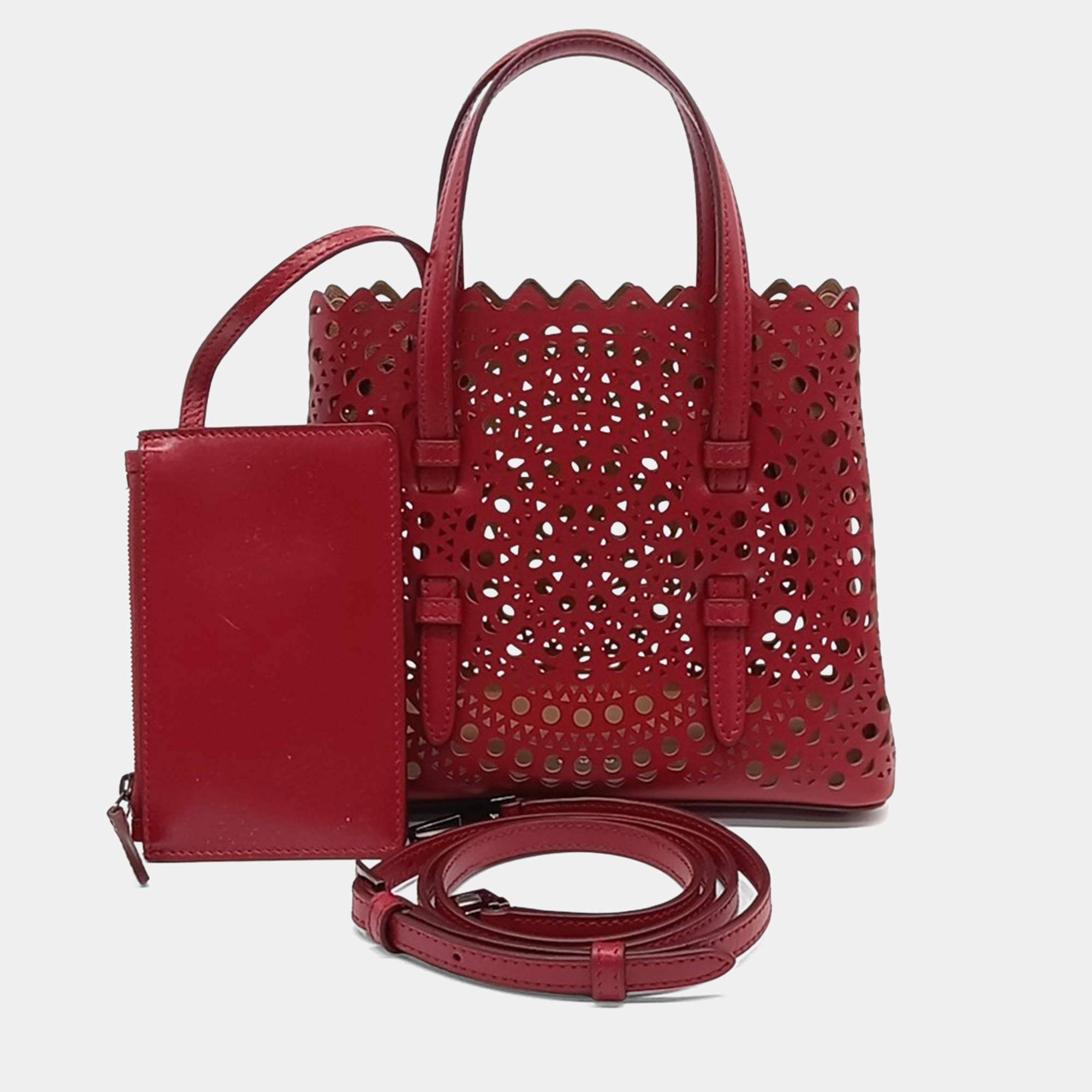 Pre Owned Alaia Red Leather Laser Cut Mina Bag