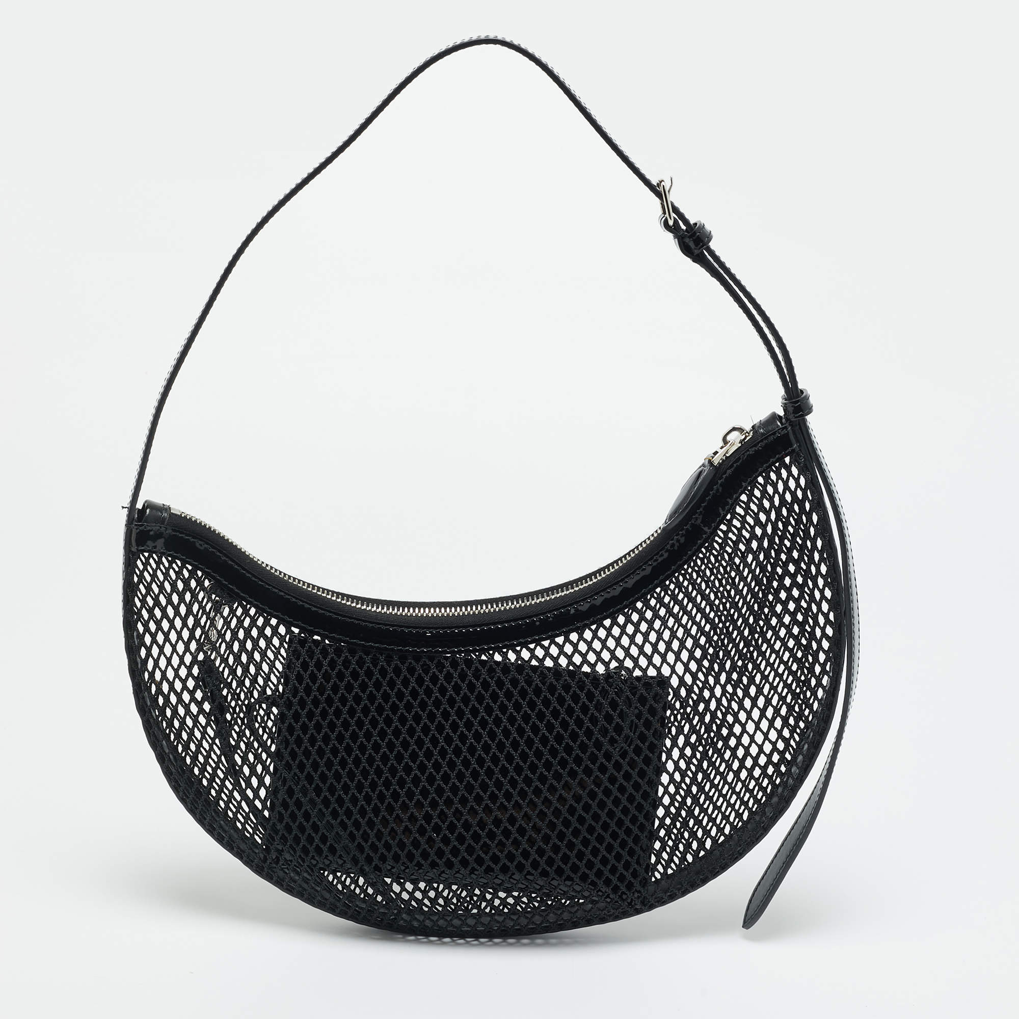 مملوكة مسبقًا Alaia Demi Lune Black Mesh Nylon Shoulder Bag