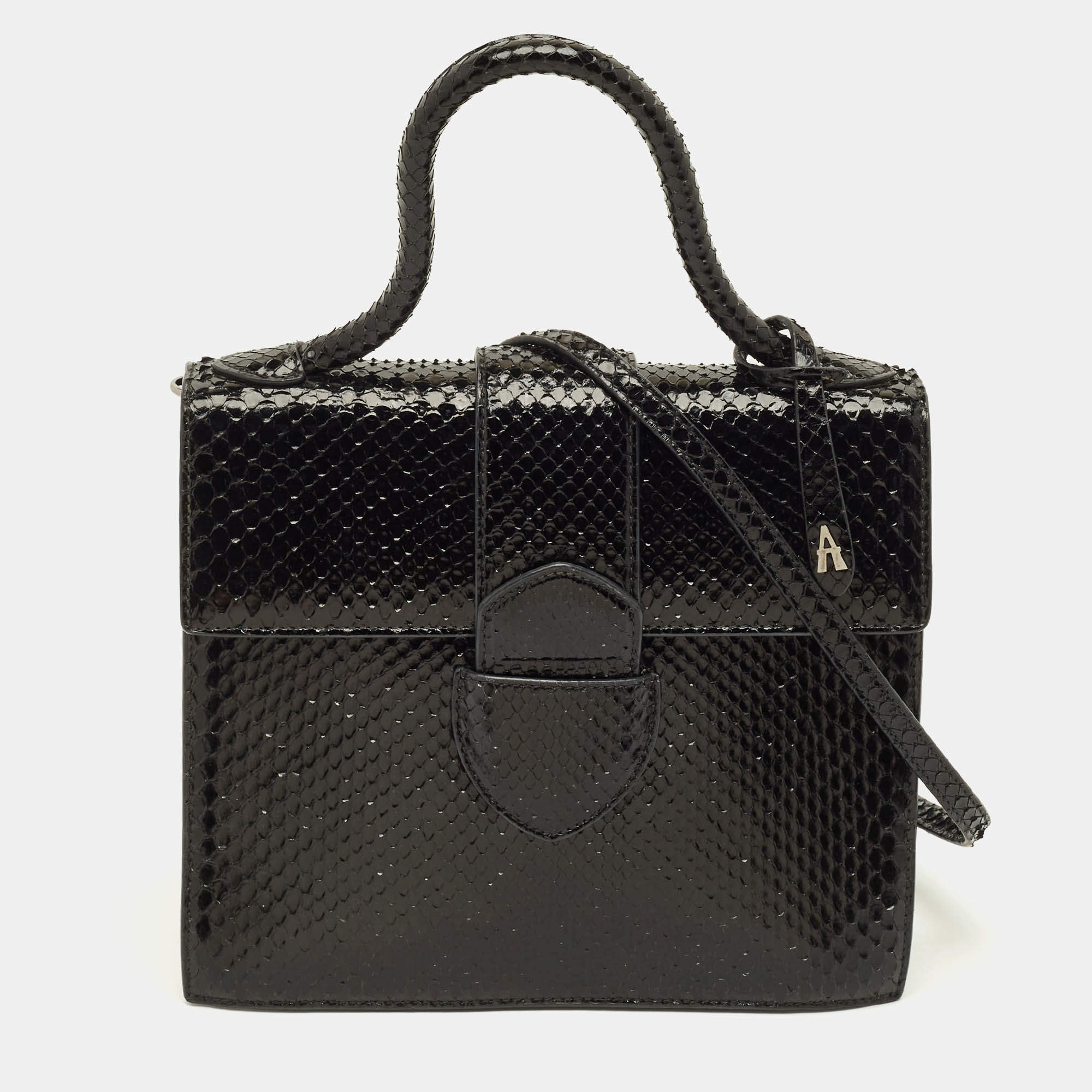 Pre Owned Alaia Leonie Black Python Top Handle Bag