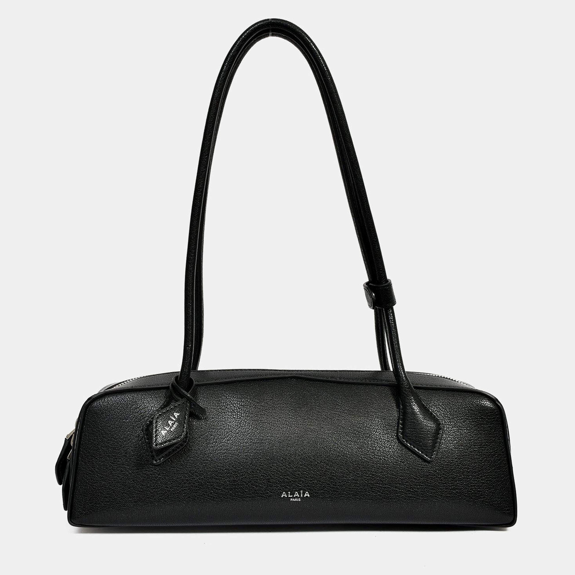 مملوكة مسبقًا حقيبة كتف متوسطة لو تيكل جلد أسود شرقية غربية علية