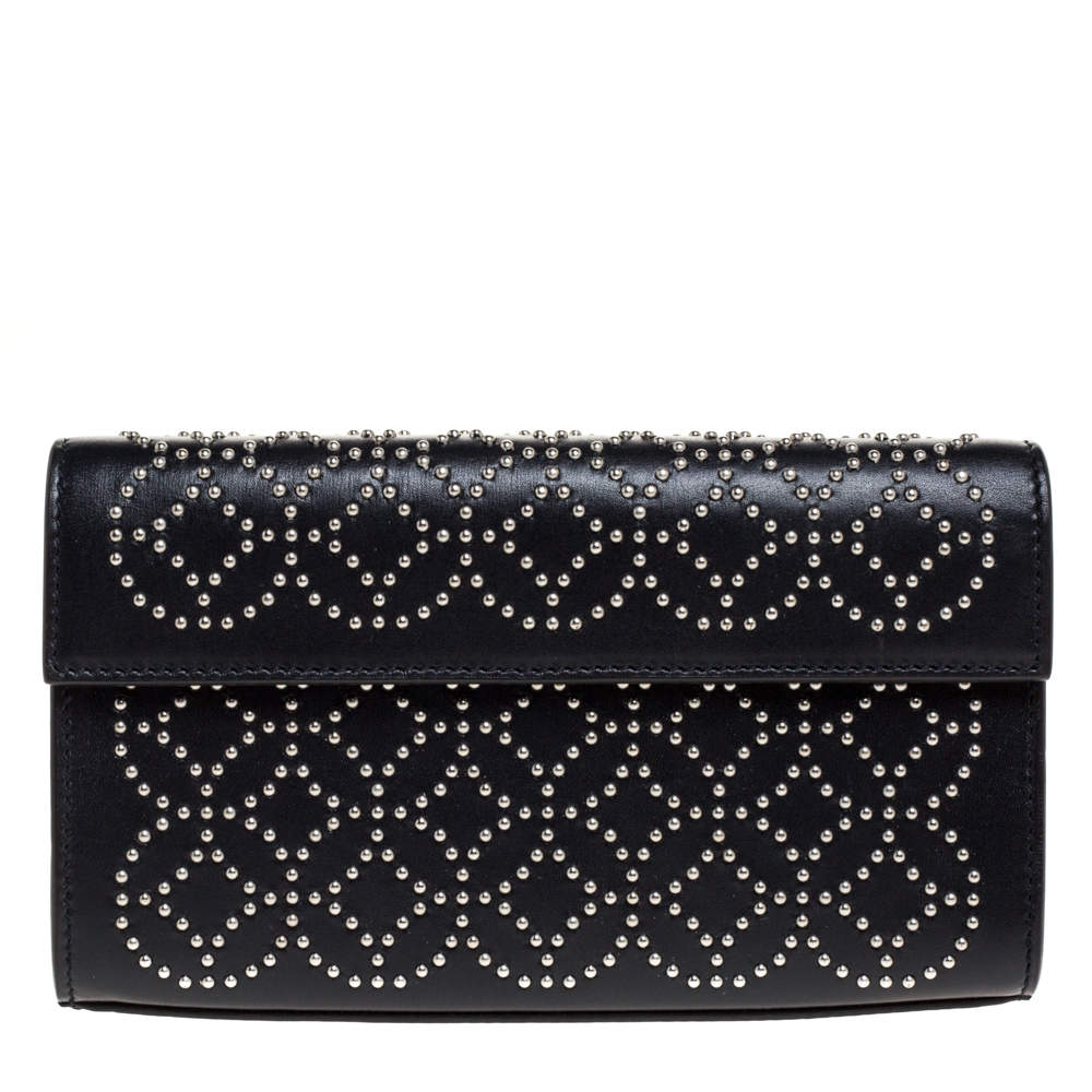 Pre Owned Alaia Black Leather Studded Clutch
