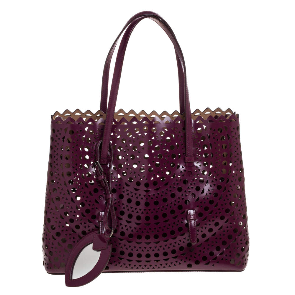 Alaia Plum Leather Mina 32 Tote