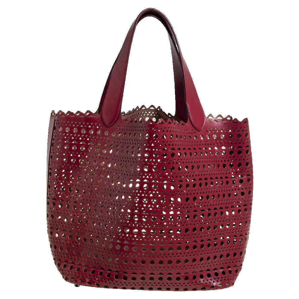Pre Owned Alaia Red Leather Laser Cut Tote
