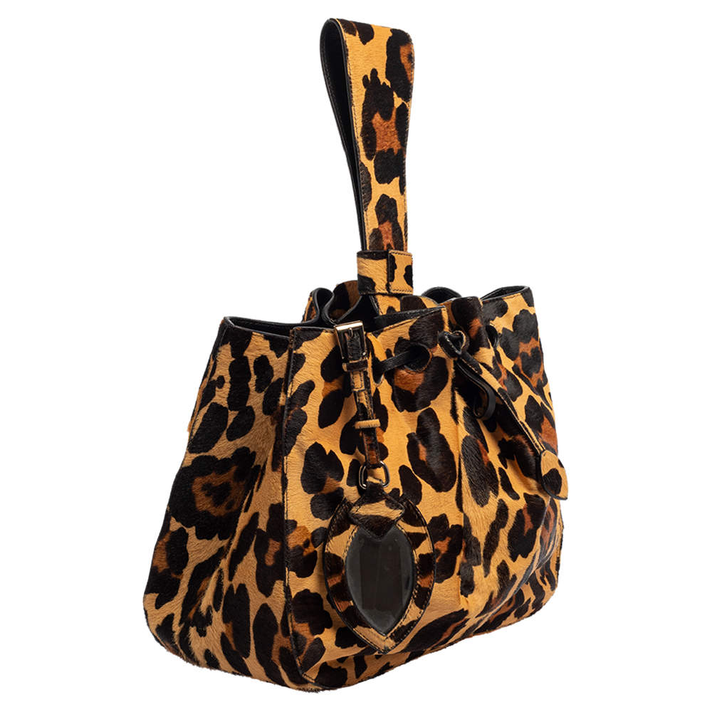 ALAÏA Rose Marie leopard-print pony hair and leather bucket bag