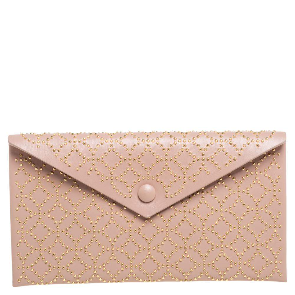 Alaia Pink Studded Leather Studded Envelope Clutch