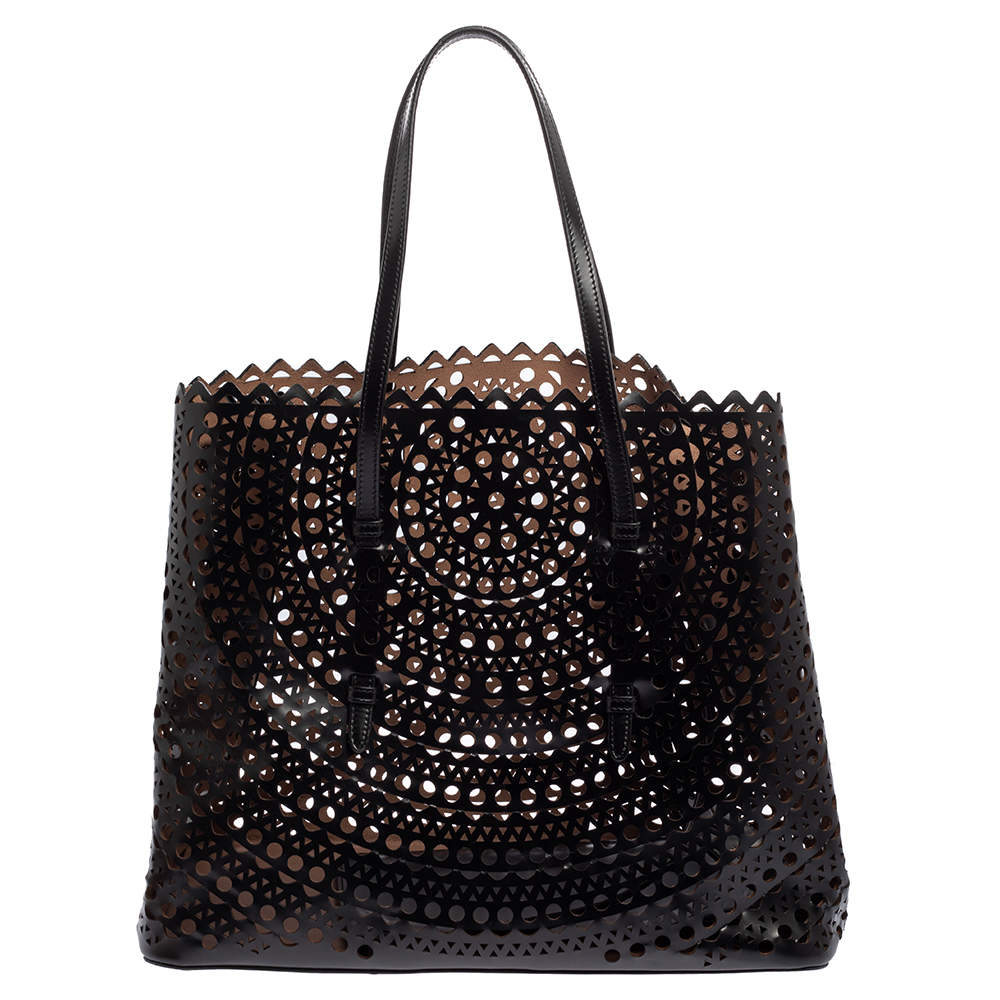 Pre Owned Alaia Black Leather Laser Cut Mina Tote