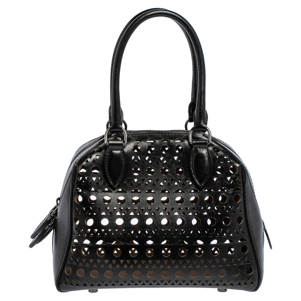 Pre Owned Alaia Black Leather Laser Cut Satchel