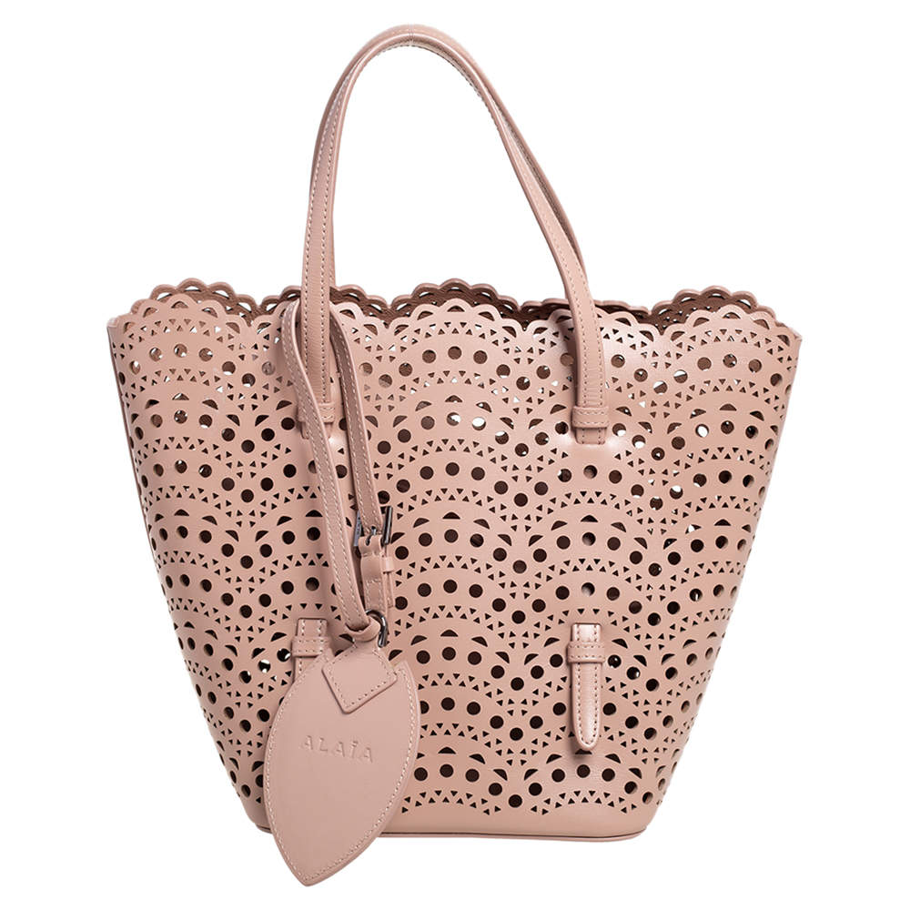 Pre Owned Alaia Beige Laser Cut Leather Mina Tote