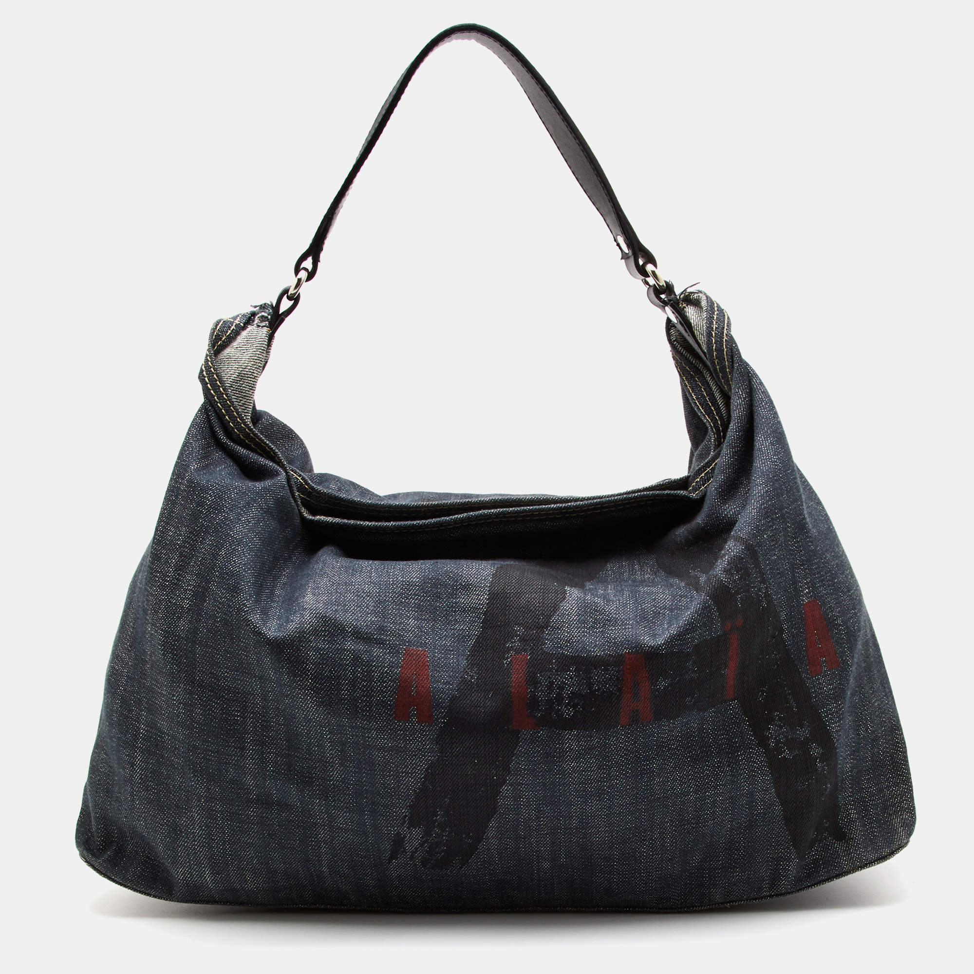 Pre Owned Alaia Dark Grey Denim and Leather Hobo