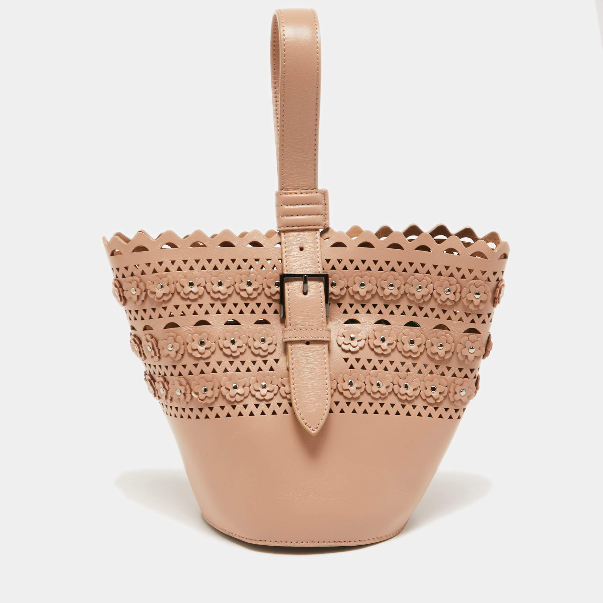 Alaia Beige Leather Laser Cut Bucket Bag