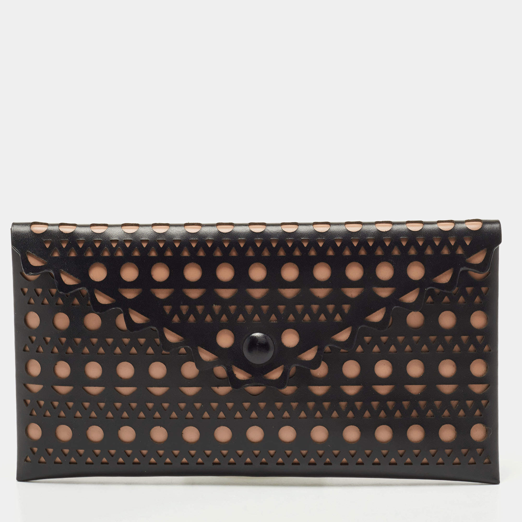 Alaia Black Lasercut Leather Envelope Clutch