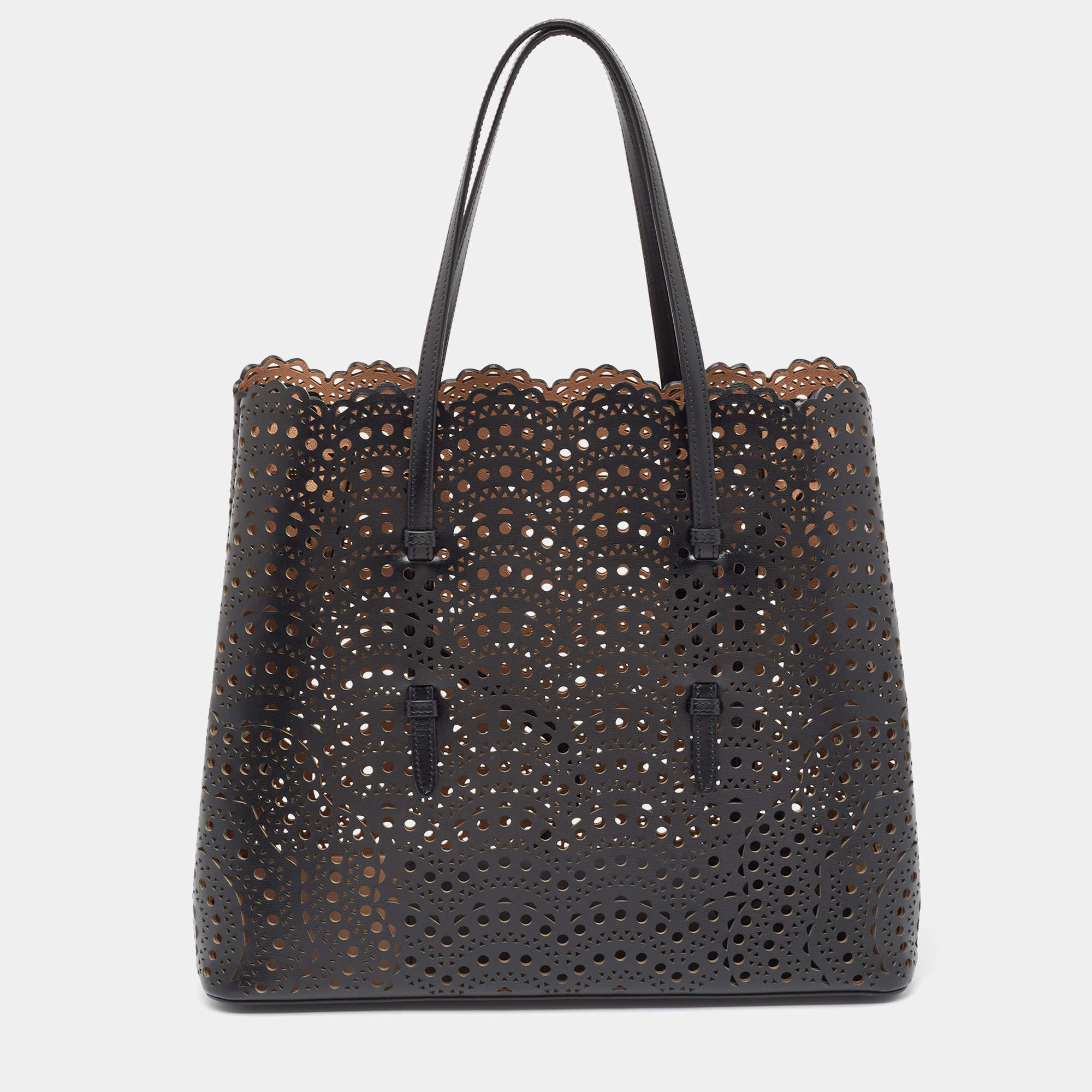 Alaia Black Leather Laser Cut Mina Tote